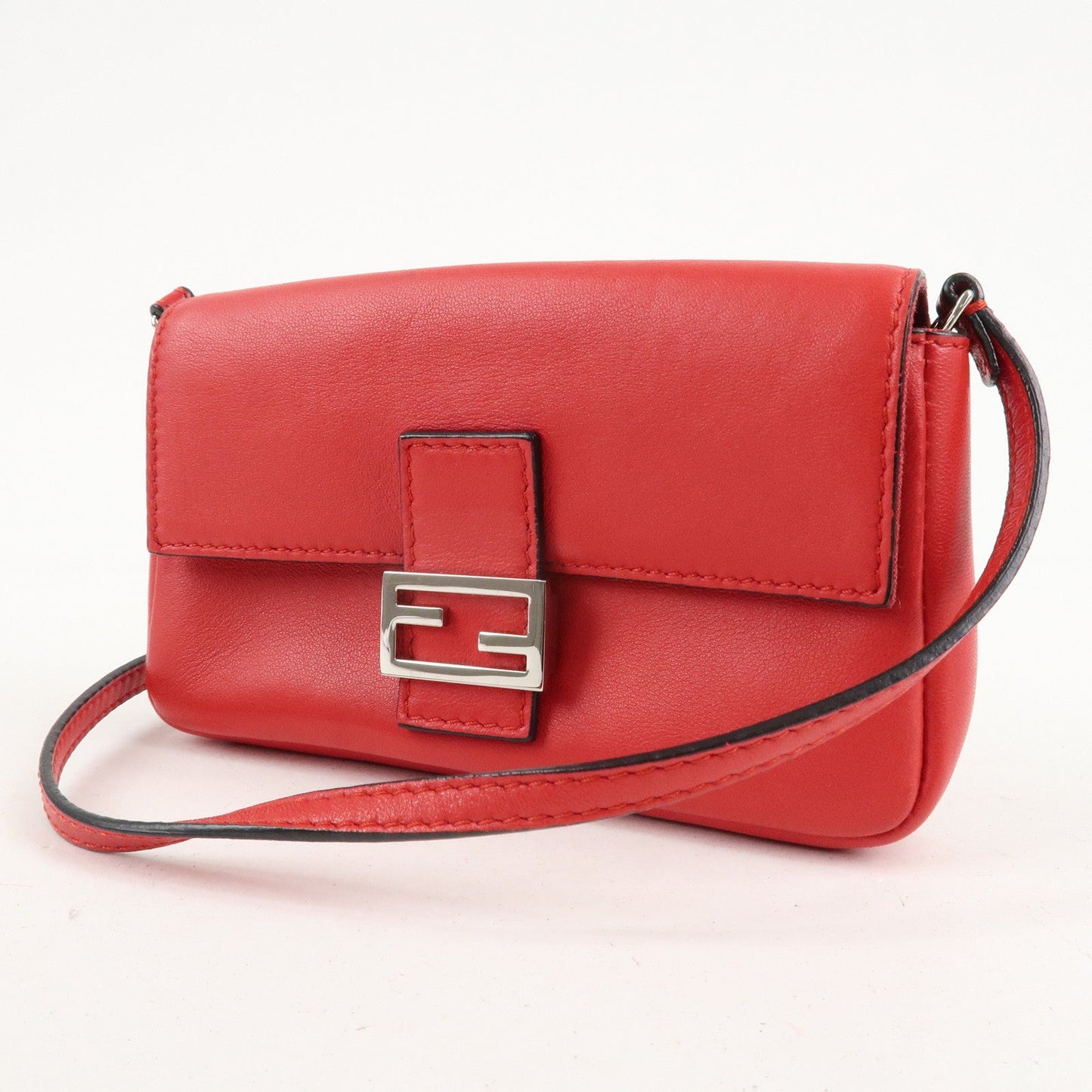 FENDI Micro Baguette Leather Shoulder Bag Red 8M0354  d
