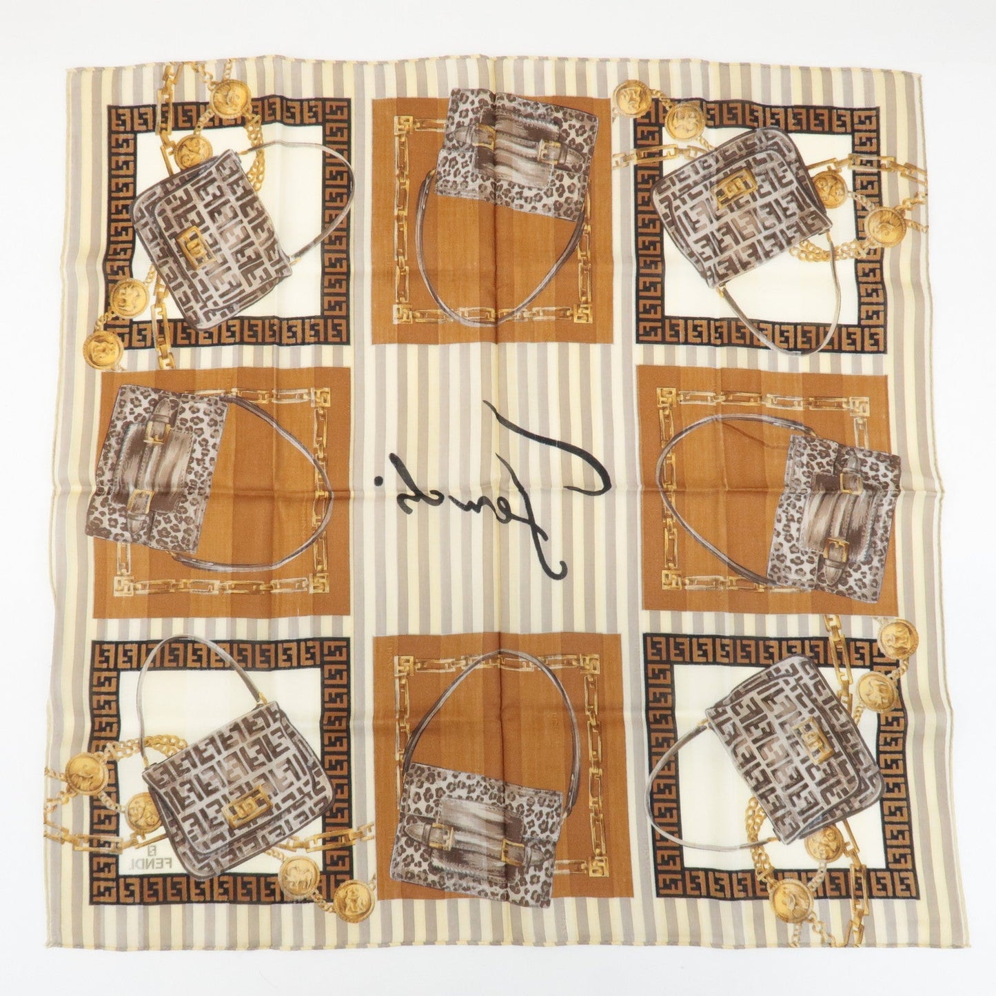 FENDI Set of 5 Cotton 100% Handkerchief Red Pink Brown Beige White  d