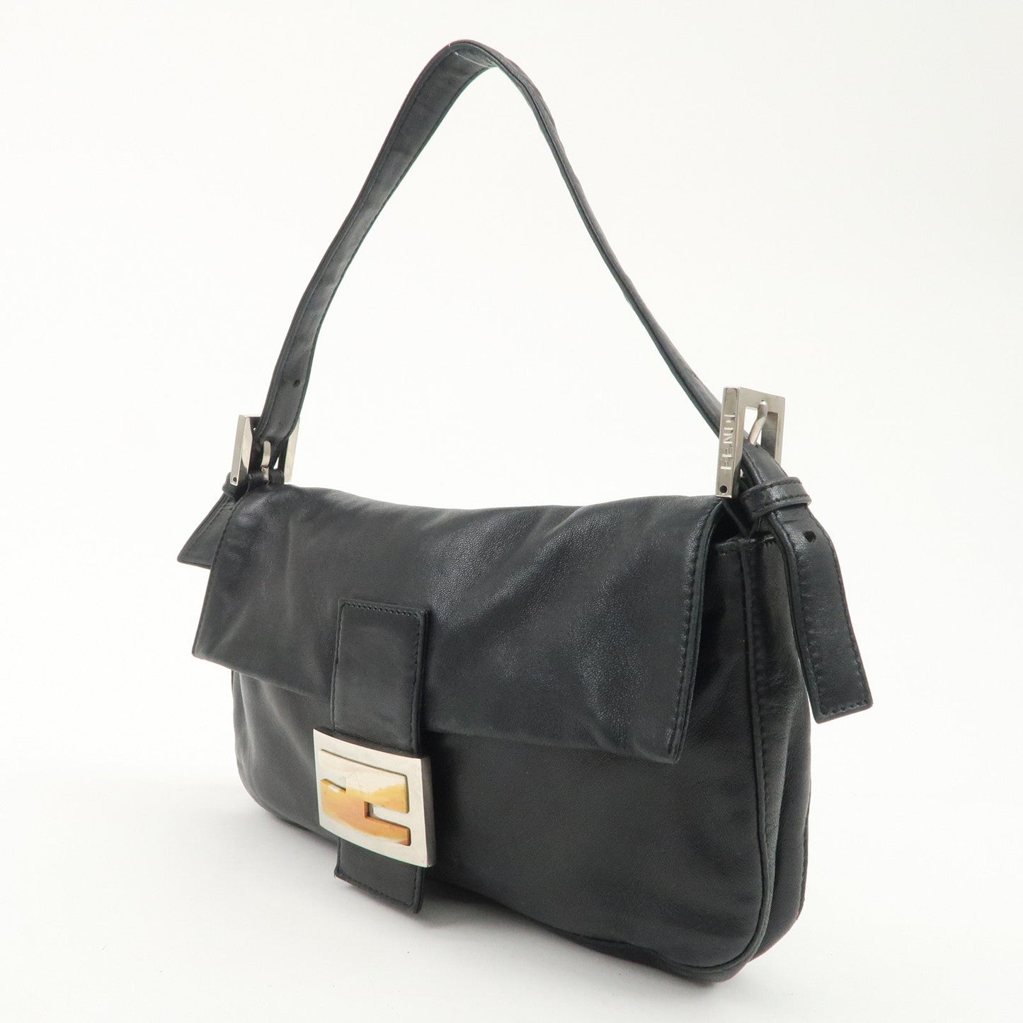 FENDI  Mamma Baguette Leather Shoulder Bag Hand Bag Black 26424  d