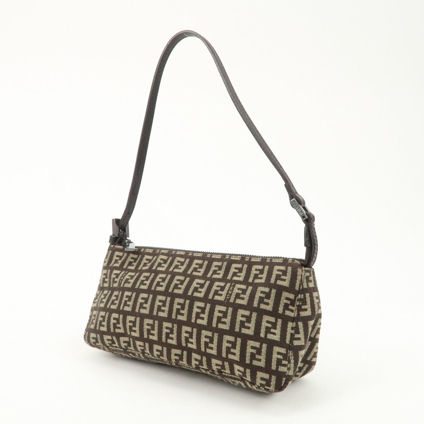 FENDI Zucchino Canvas Leather Shoulder Bag Dark Brown 8BR249  d