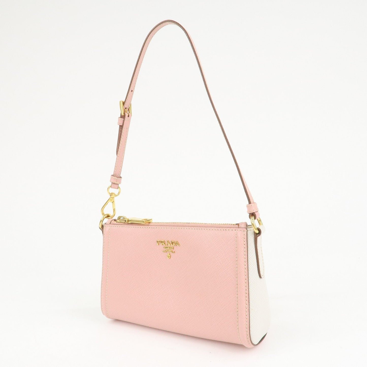 PRADA Logo Leather Shoulder Bag Pink Gold Hardware  d