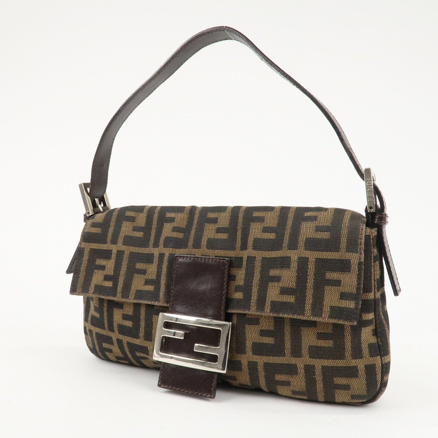 FENDI Zucca Mamma Baguette Canvas Shoulder Bag Brown Black 26424  d