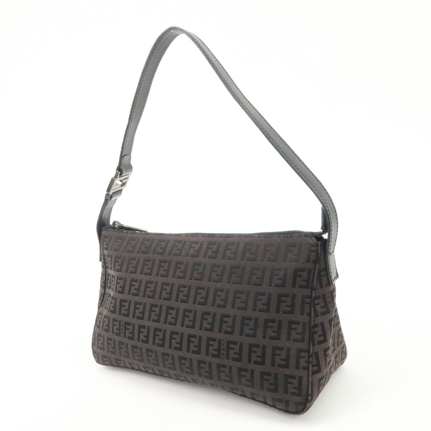FENDI Zucchino Canvas Leather Shoulder Bag Dark Brown 8BR444  d