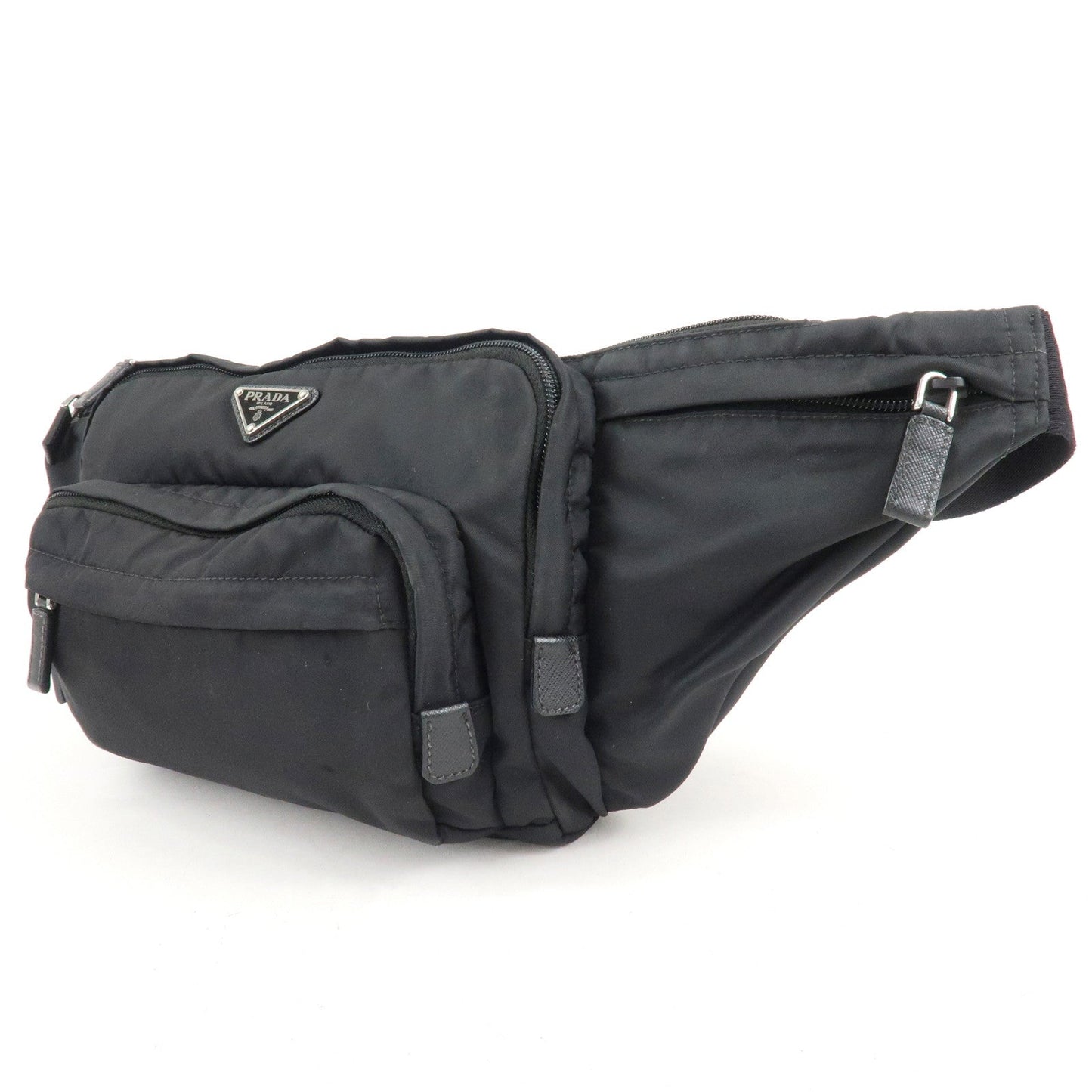 PRADA Logo Nylon Leather Waist Bag Crossbody Bag Black  d