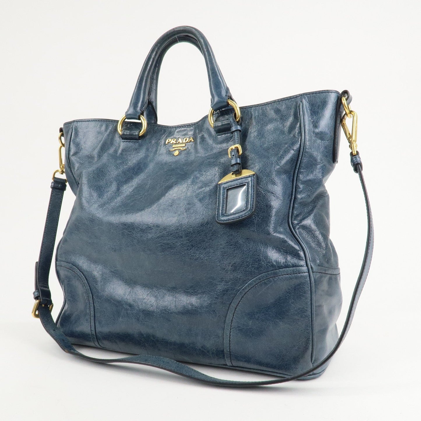 PRADA Leather 2Way Bag Hand Bag Shoulder Bag Blue BN2325  d