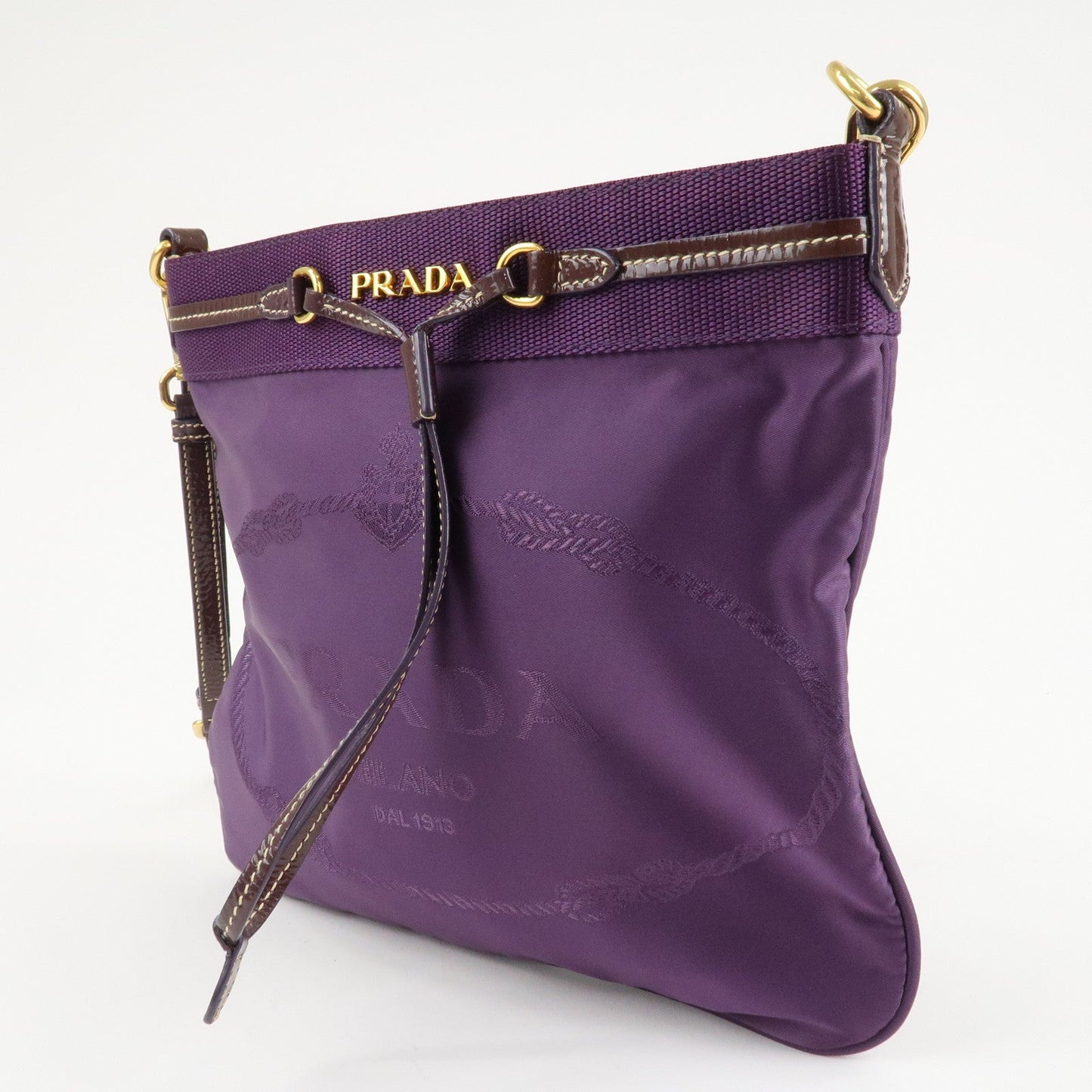 PRADA Logo Jacquard Nylon Patent Leather Shoulder Bag BT0702  d