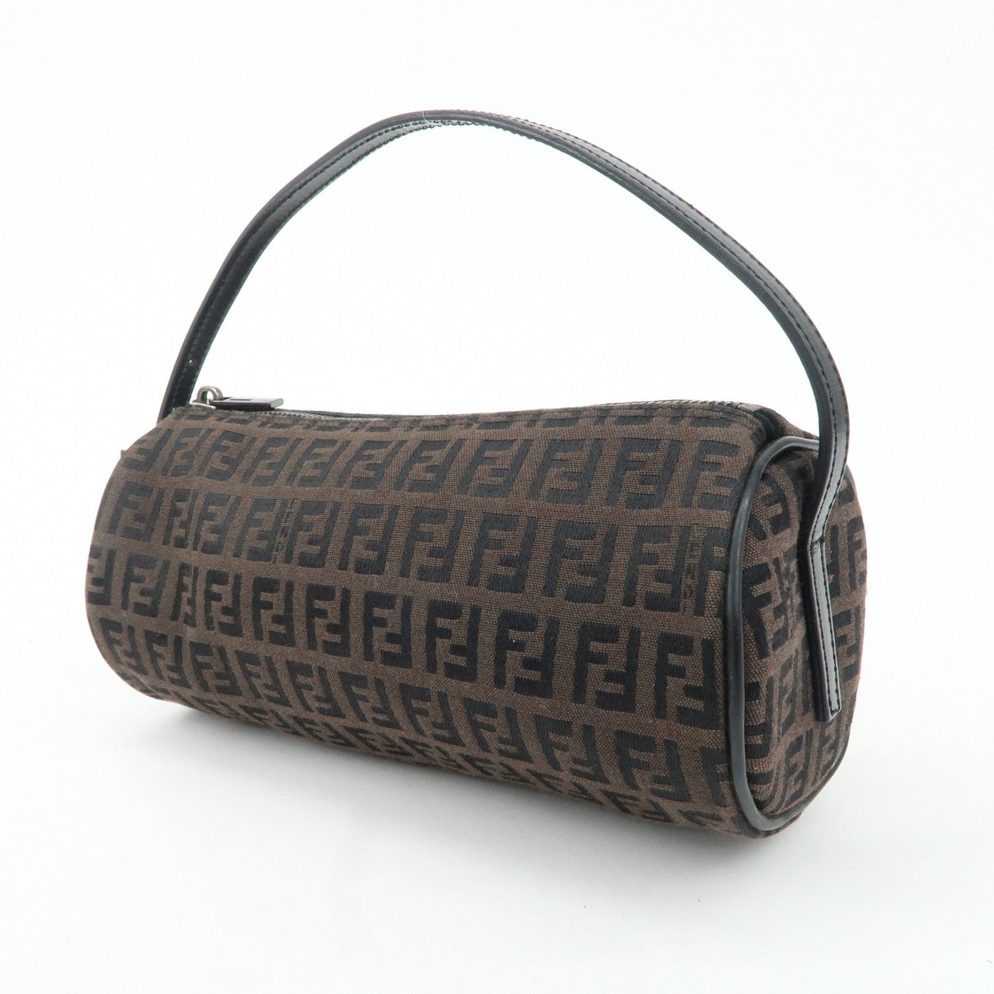 FENDI Zucchino Canvas Leather Pouch Hand Bag Black Brown 7N0016  d