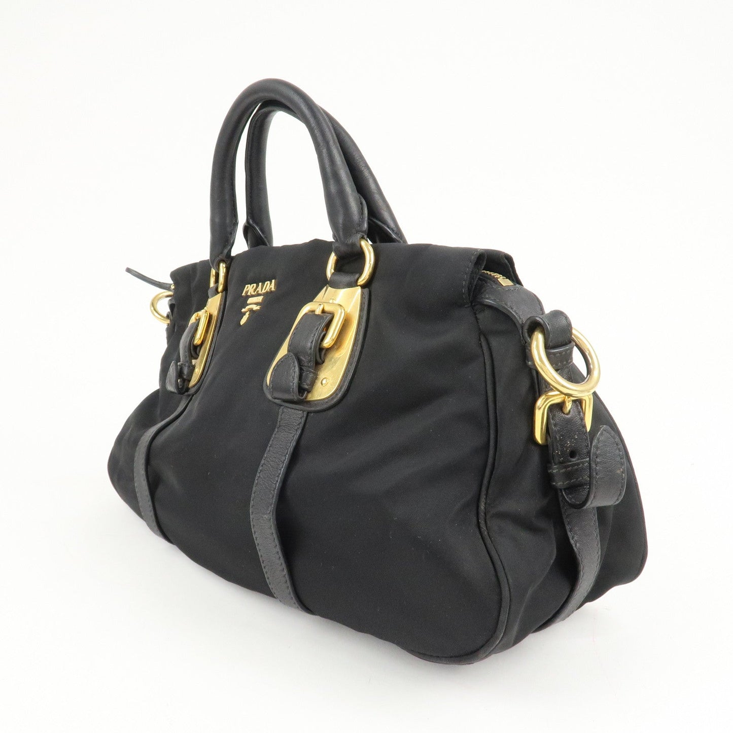 PRADA Logo Nylon Leather 2Way Shoulder Bag Black Gold HDW BN1903  d