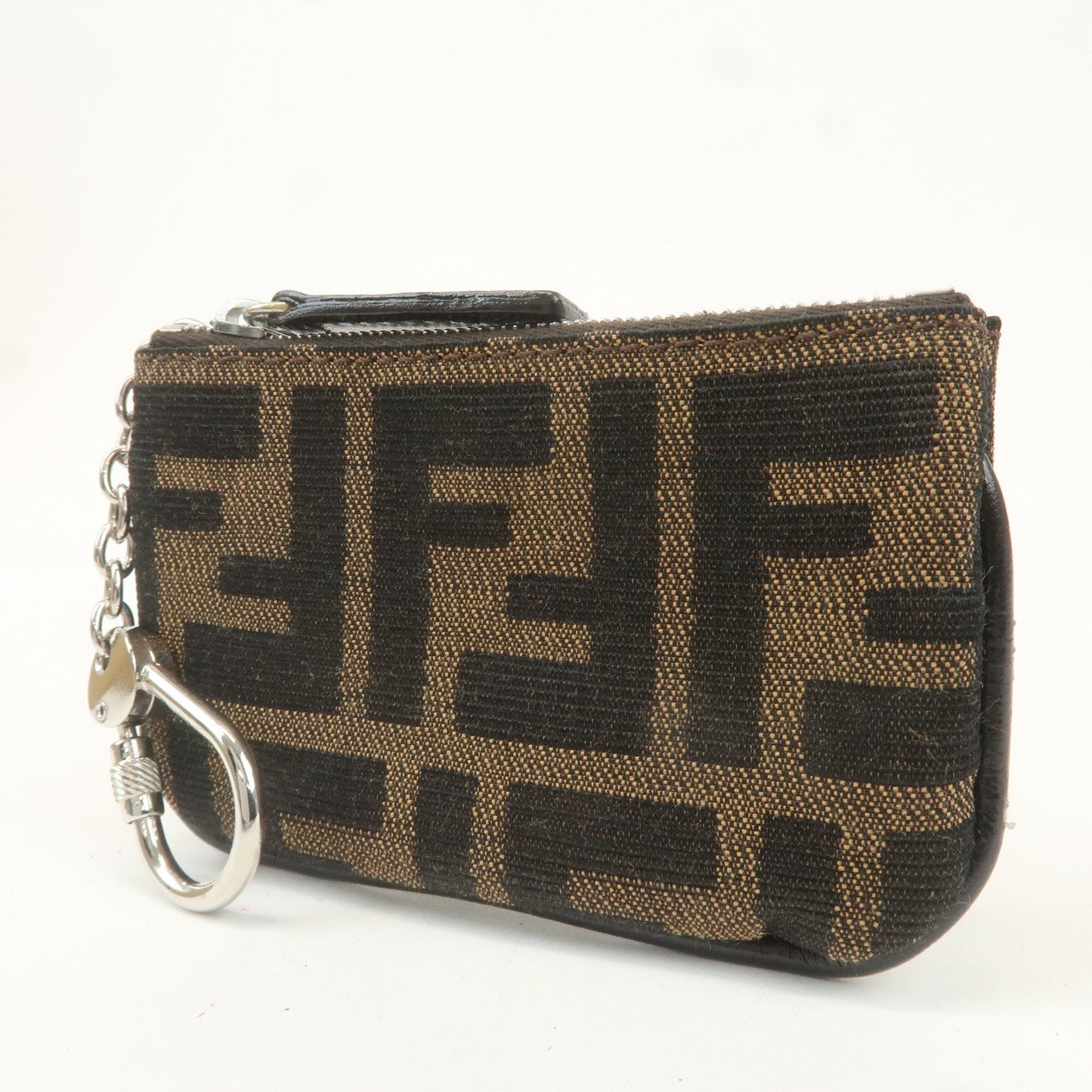 FENDI Zucca Canvas Leather Coin Case Brown 00474