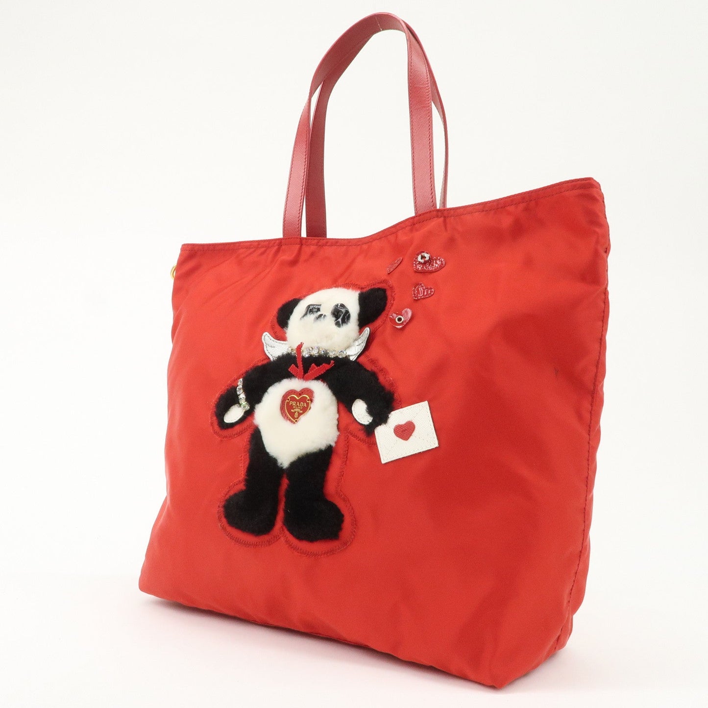 PRADA Nylon Leaather Panda Tote Bag Shoudler Bag Red BR4249  d