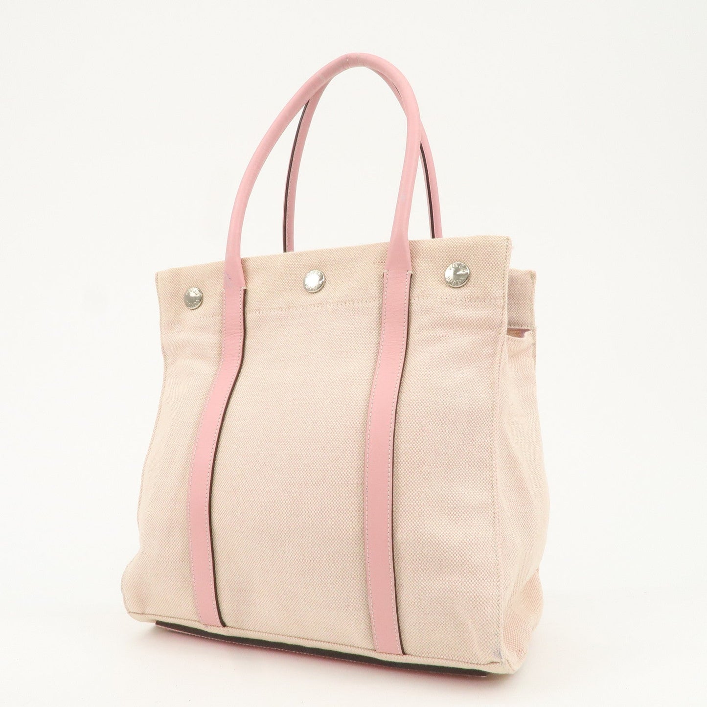 PRADA Canvas Leather Nylon Tote Bag Hand Bag Pink Silver HDW  d