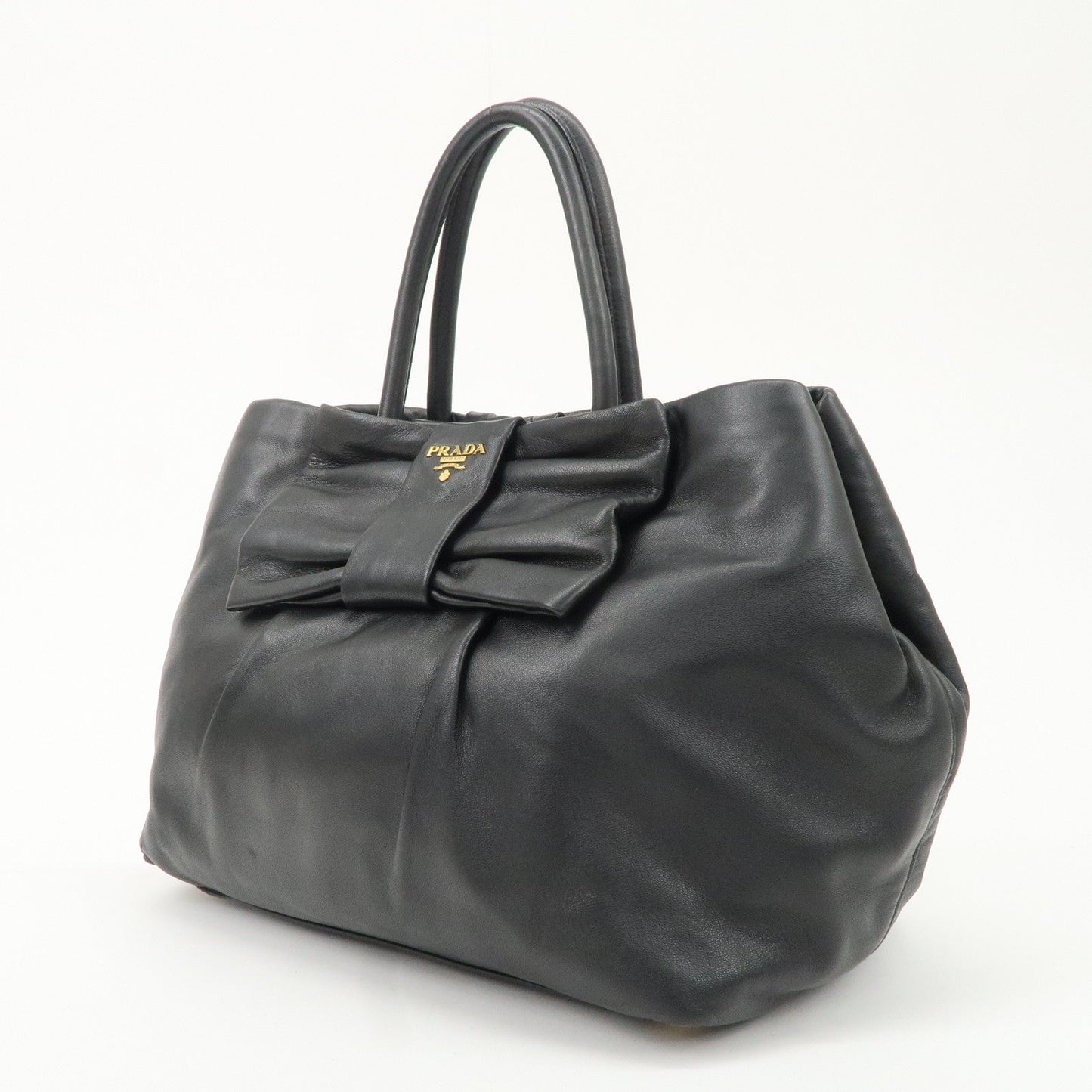 PRADA Leather Ribbon Tote Bag Hand Bag NERO Black BN1601  d