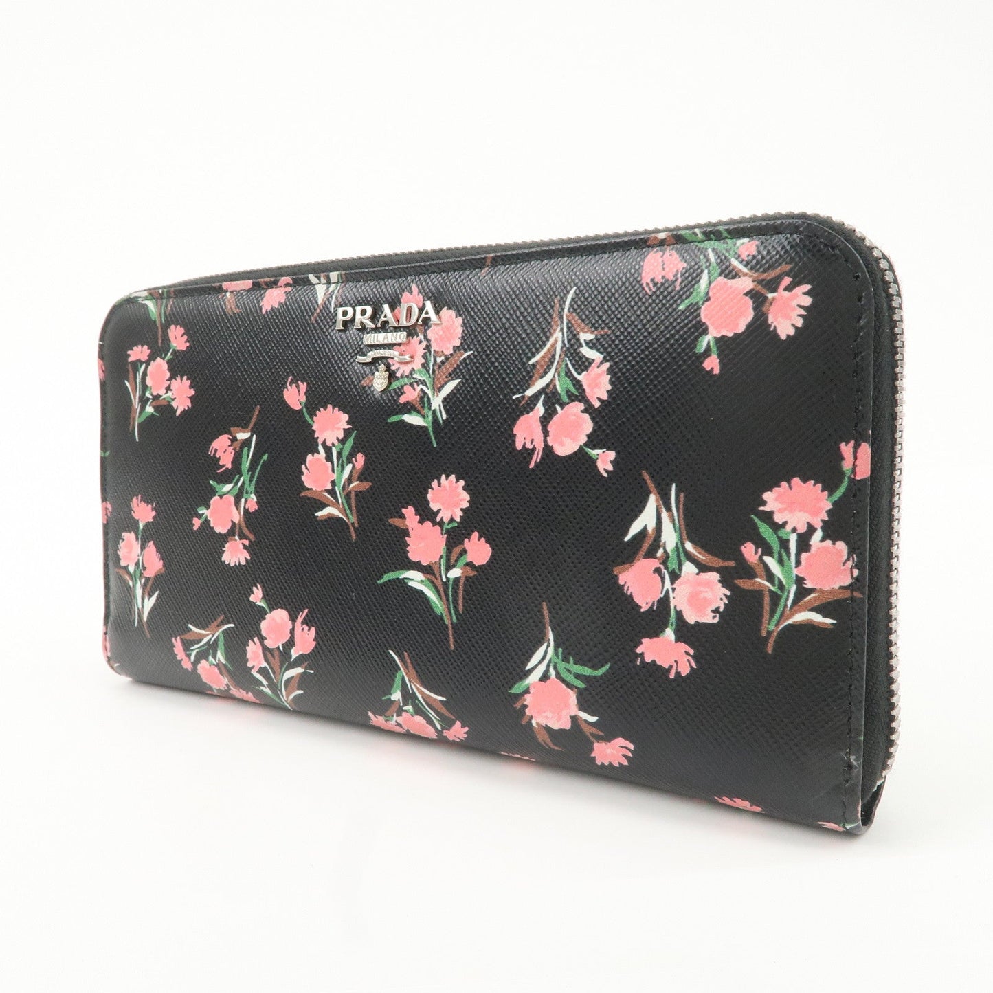 PRADA Logo Leather Round Zipper Long Wallet Flower 1ML506  d