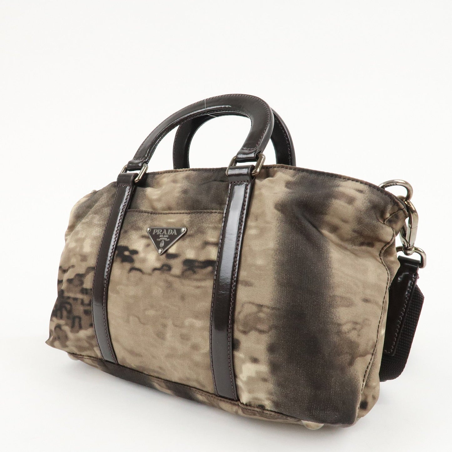 PRADA Nylon Patent Leather 2Way Bag Beige Black Dark Brown  d
