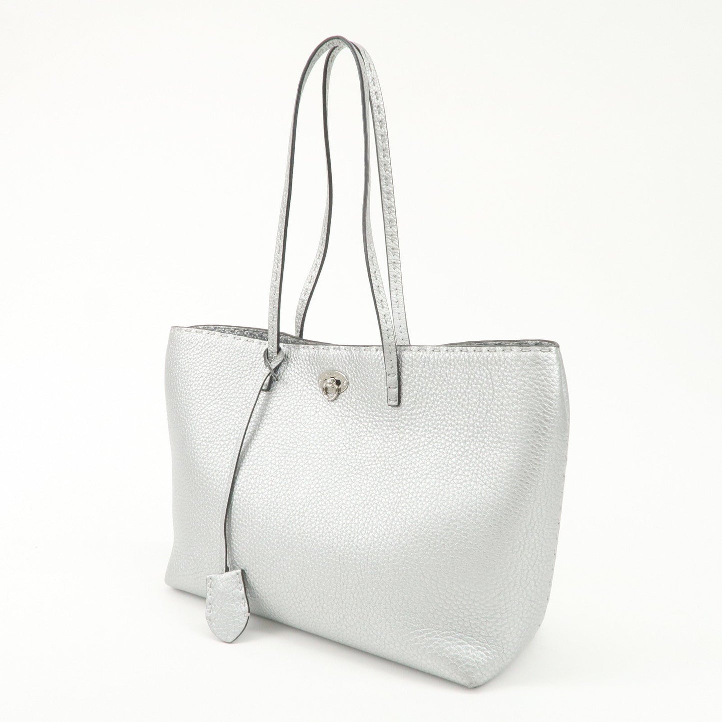 FENDI Selleria Leather Small Carla Tote Bag Silver 8BH257  d