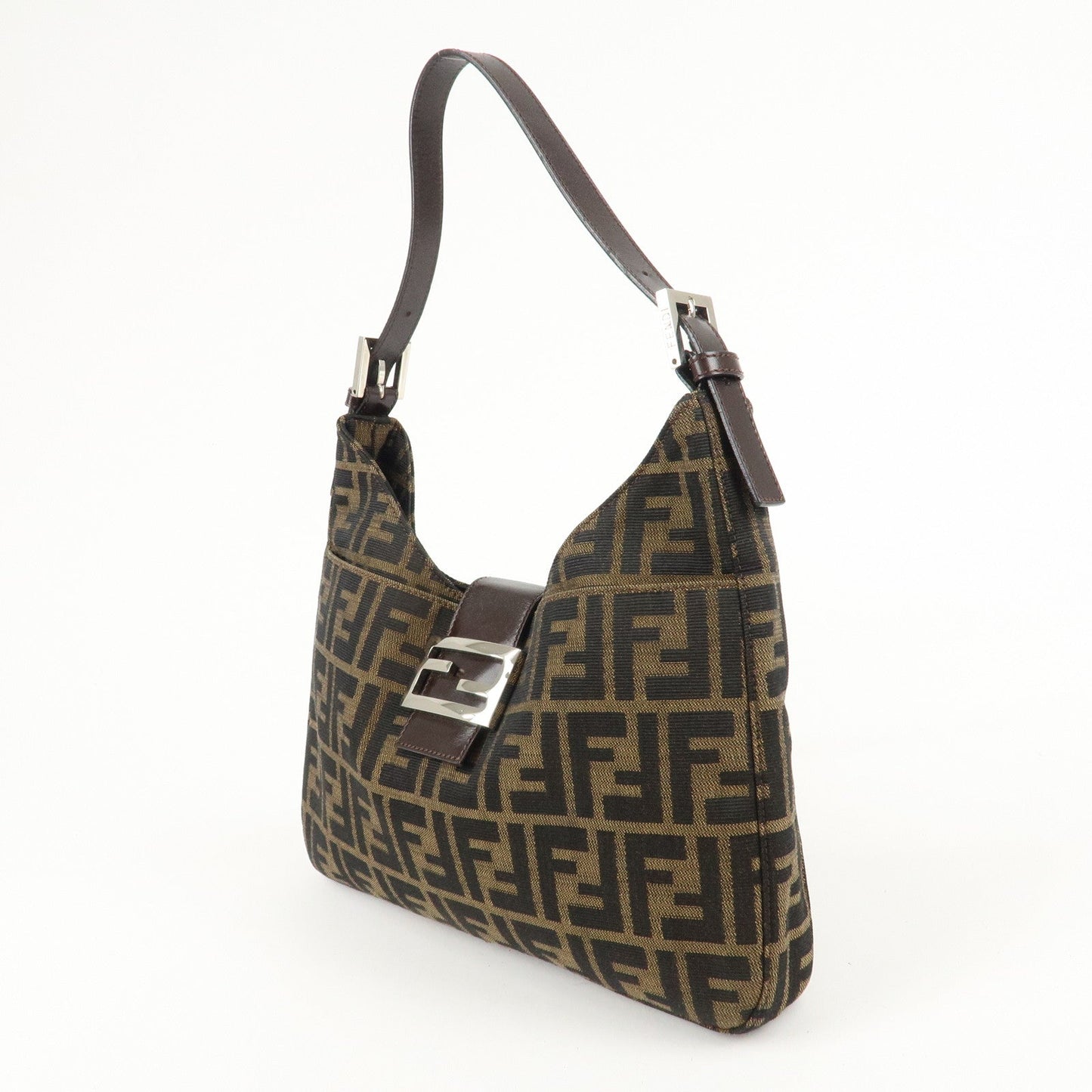 FENDI Zucca Canvas Leather Shoulder Bag Brown Black 26569  d