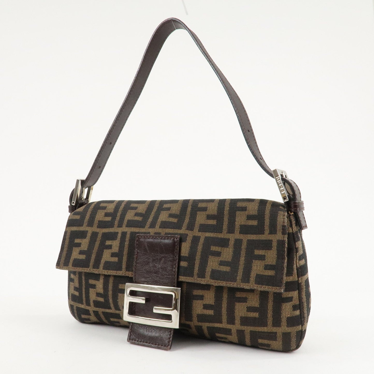 FENDI Mamma Baguette Canvas Shoulder Bag Brown Black 26424  d