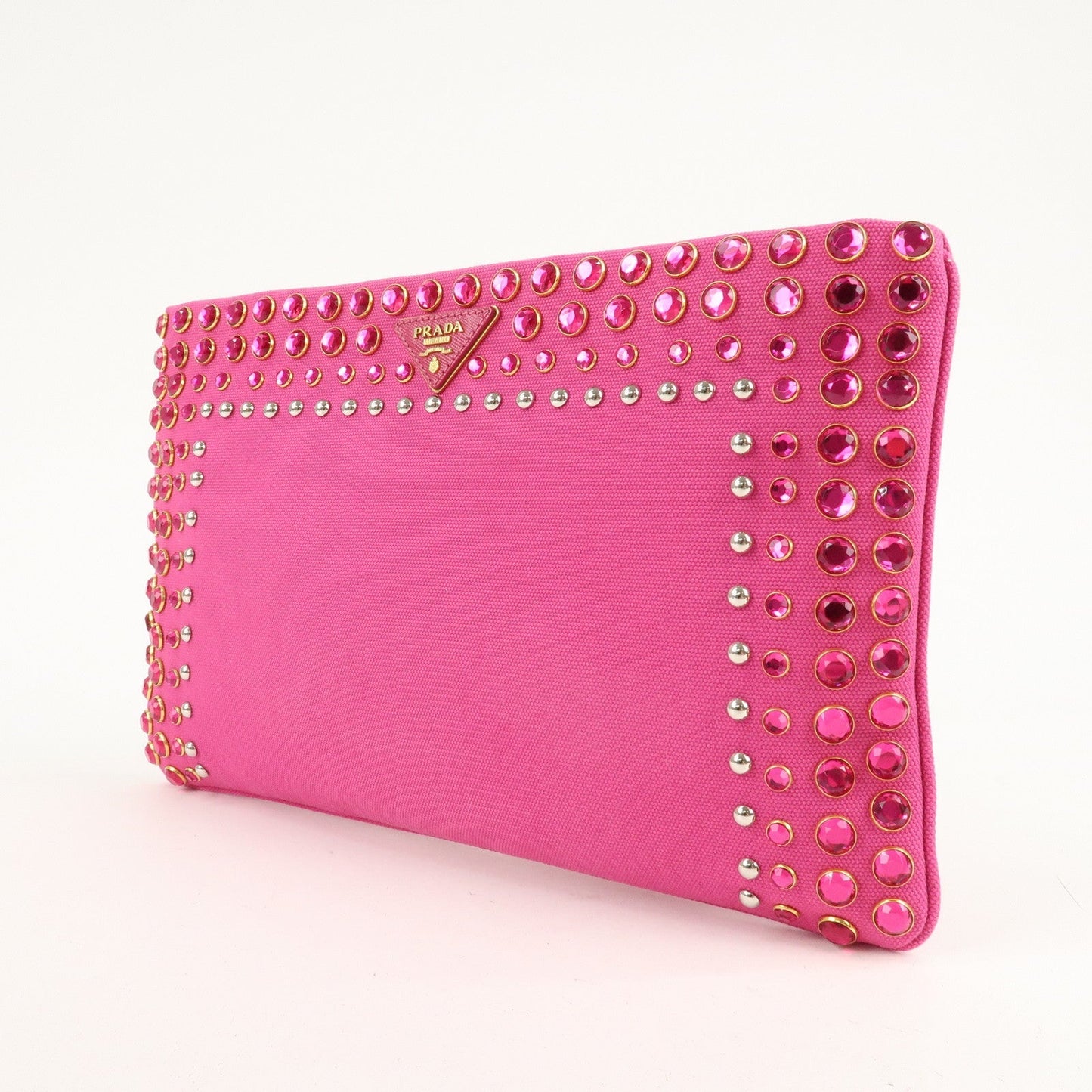 PRADA Canvas Bijoux Studded Clutch Bag Pink BP521O  d