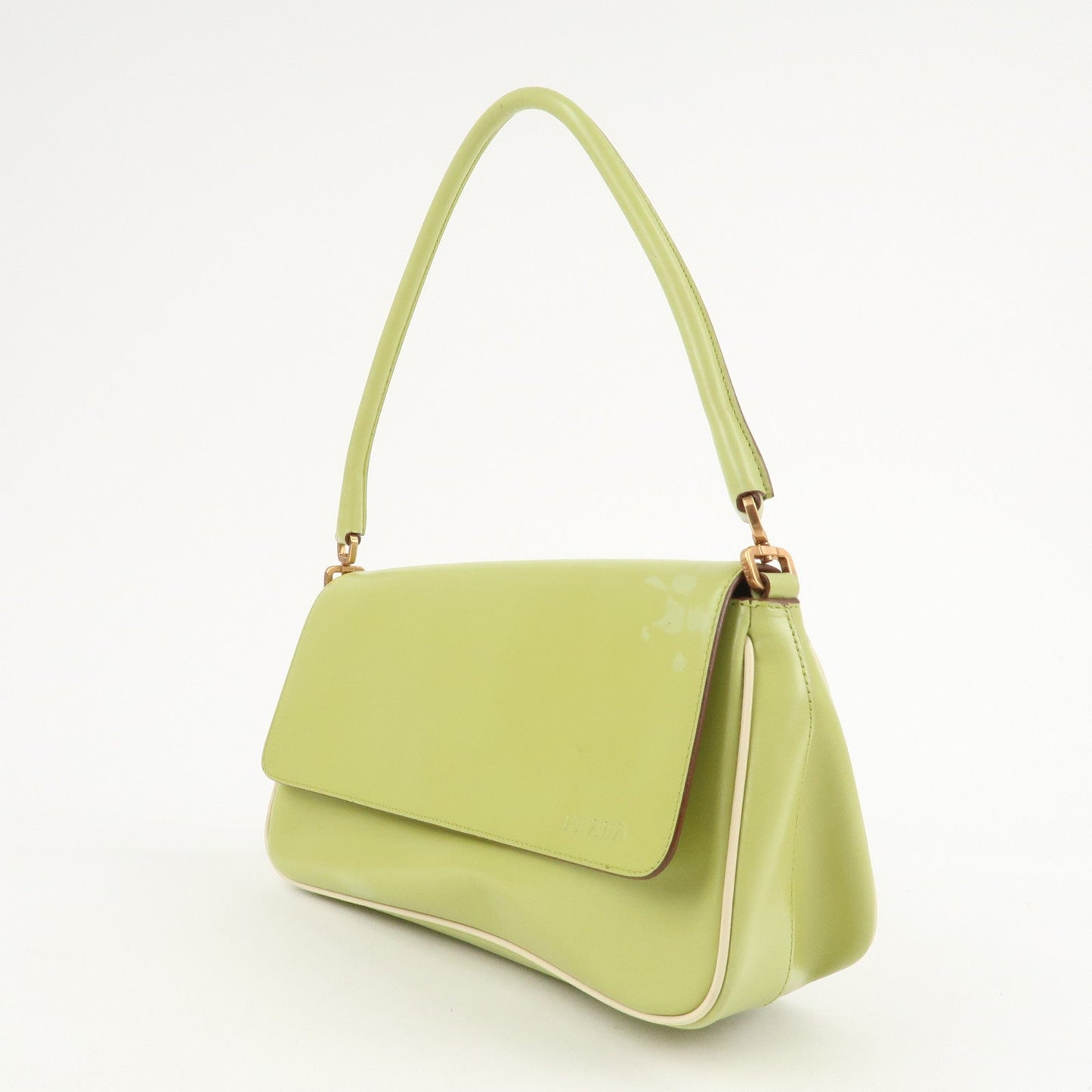 PRADA Leather Shoulder Bag Hand Bag Light Green B10689  d