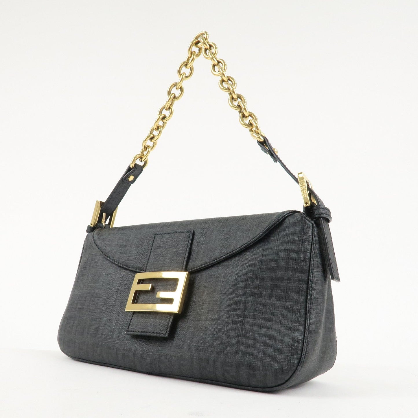 FENDI Zucchino PVC Leather Chain Shoulder Bag Gray Black 8BR003  d