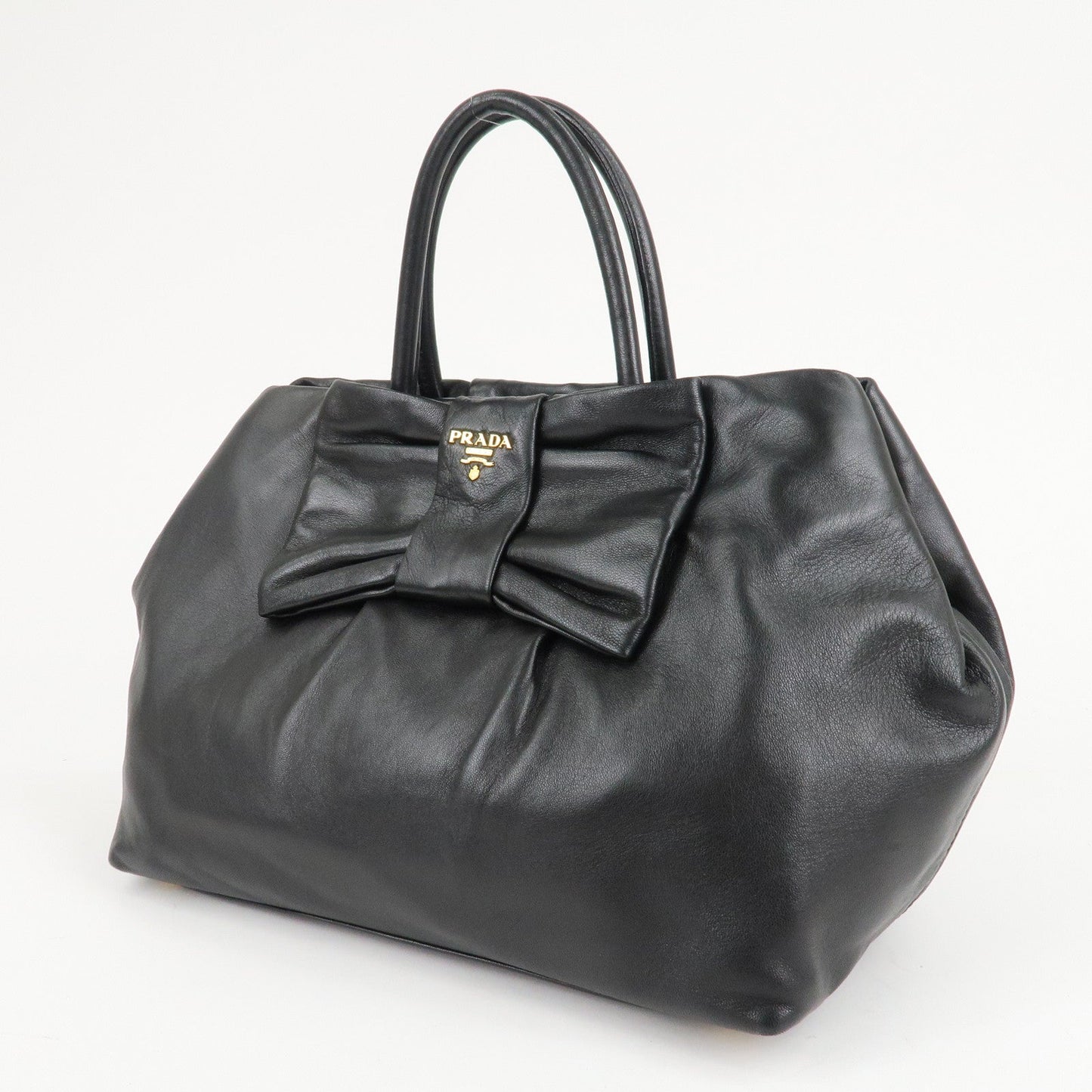PRADA Nappa Leather Ribbon Tote Bag Hand Bag NERO Black BN1601  d