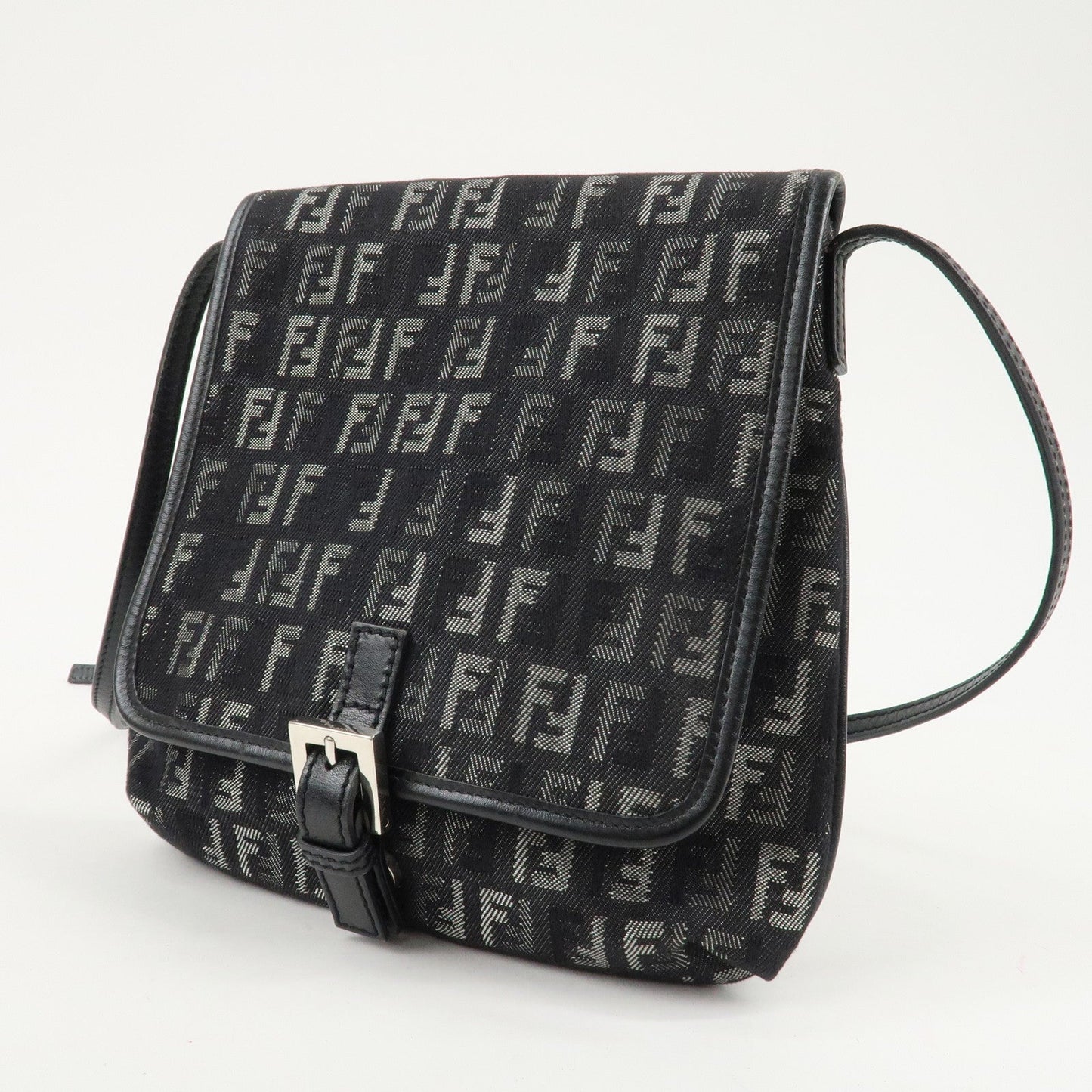 FENDI Zucchino Canvas Leather Shoulder Bag Brown Black 8BT052  d