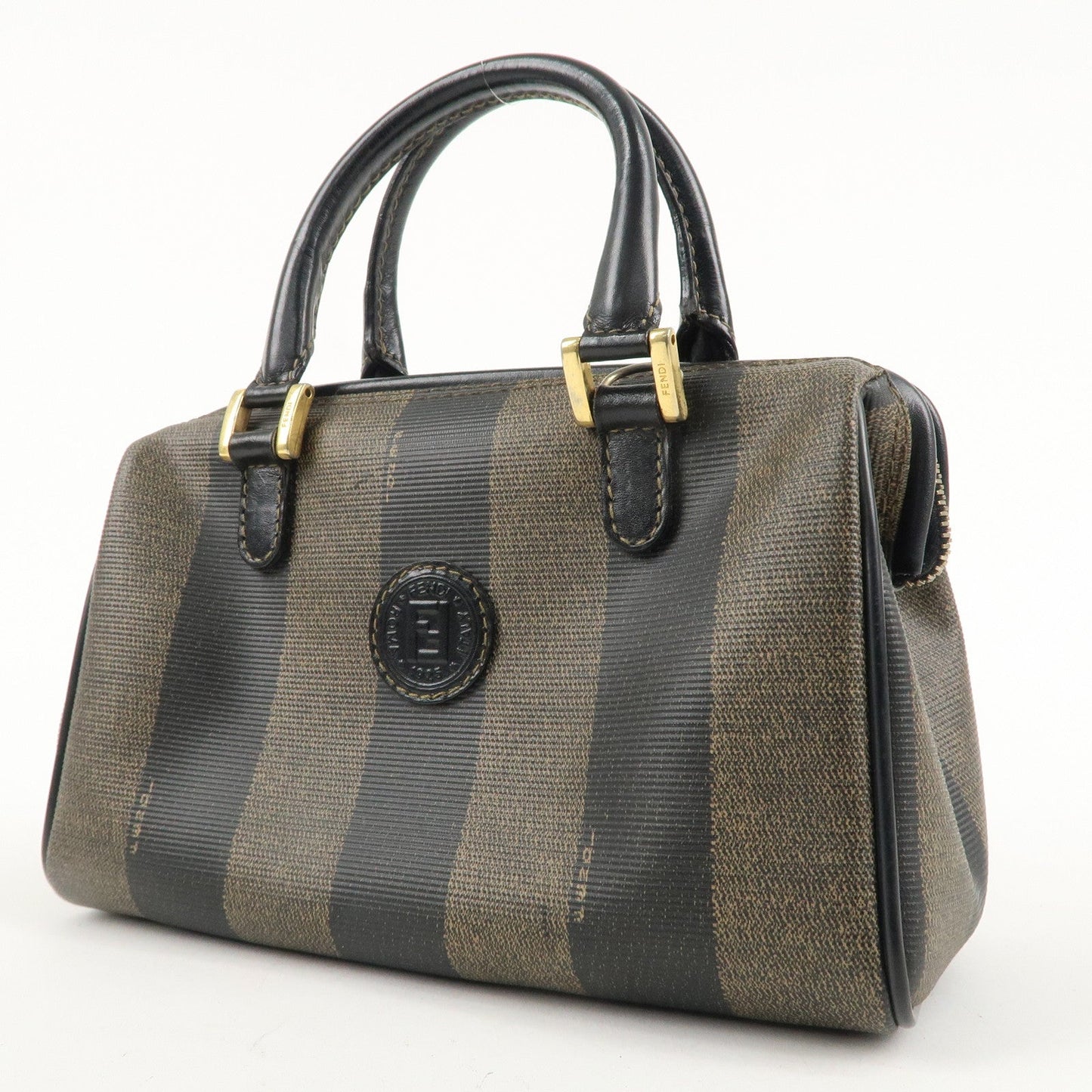FENDI Pecan PVC Leather Minoboston Bag Hand Bag Brown Black