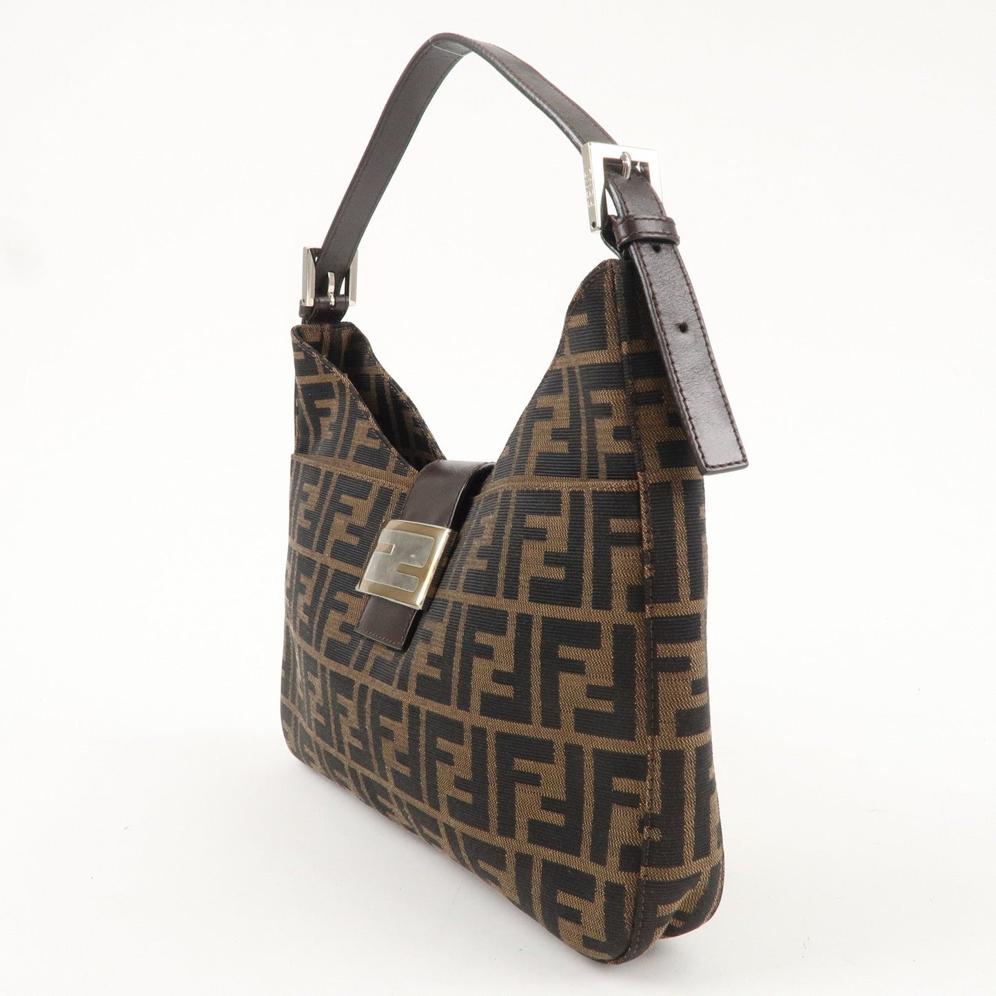 FENDI Zucca Canvas Leather Shoulder Bag Brown Black 26569