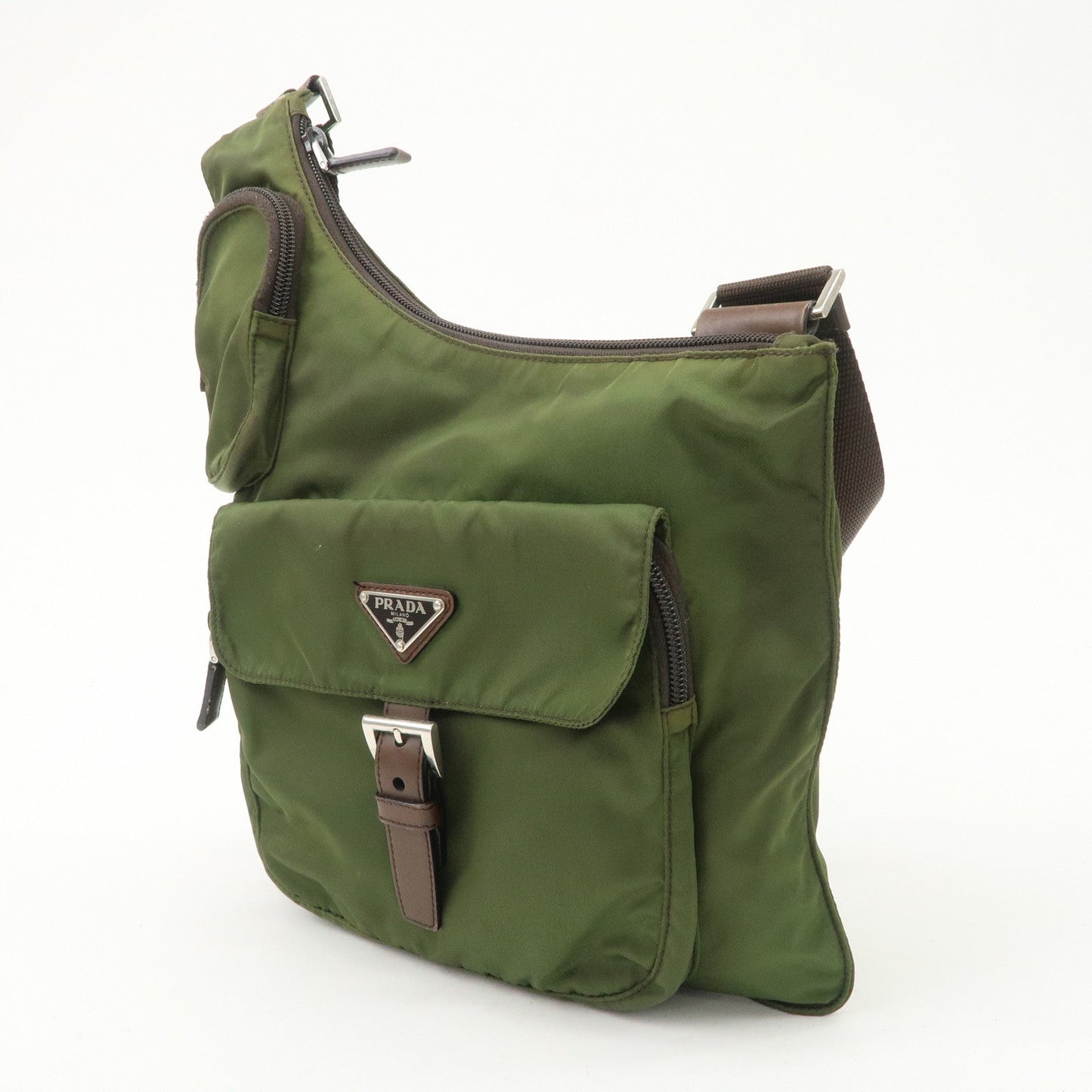 PRADA Triangle Logo Nylon Leather Shoulder Bag Crossbody Bag Khaki  d