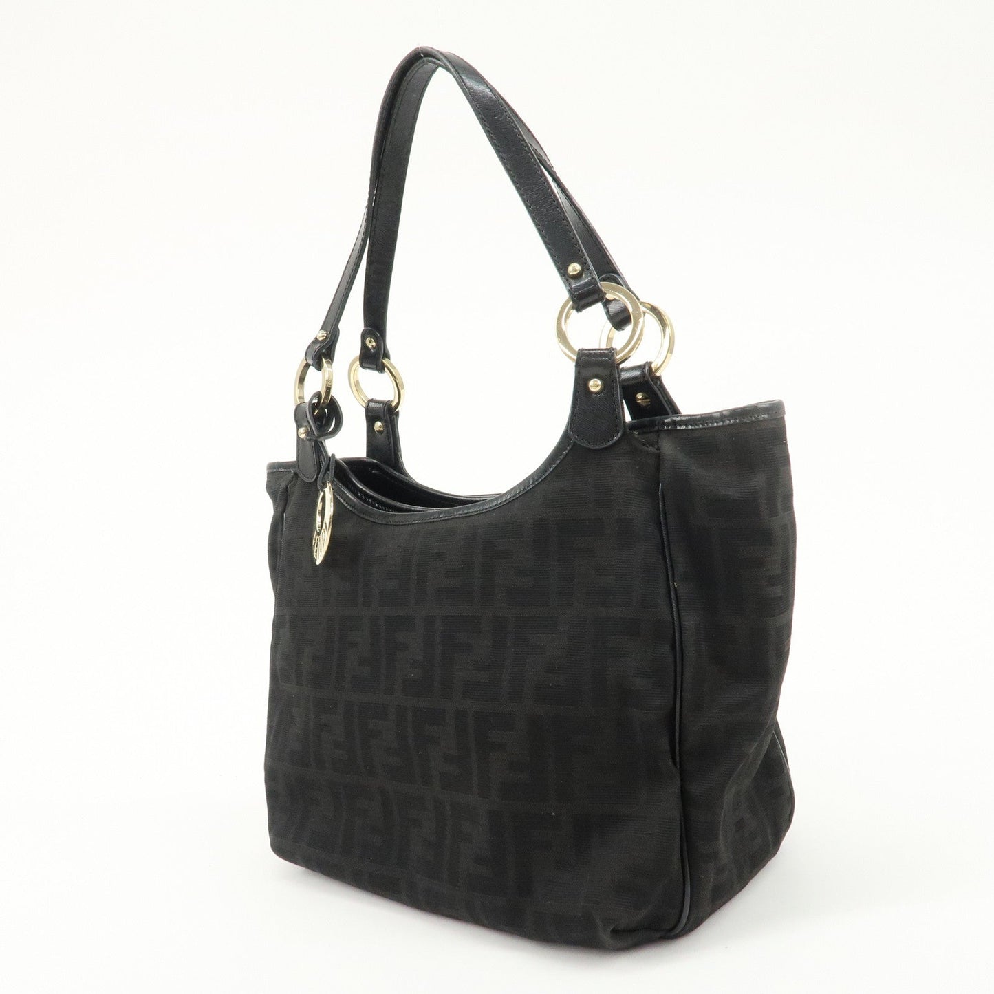 FENDI Zucca Canvas Leather Tote Bag Hand Bag Black 8BH156  d