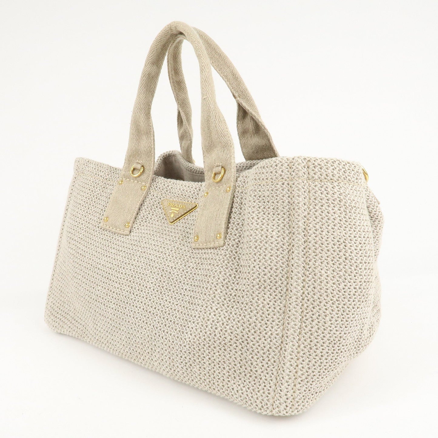 PRADA Logo Canapa Linen Canvas 2Way Tote Bag Shoulder Bag BN2038  d
