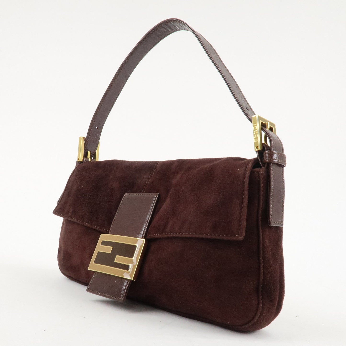 FENDI Suede Leather Shoulder Bag Dark Brown 26424  d