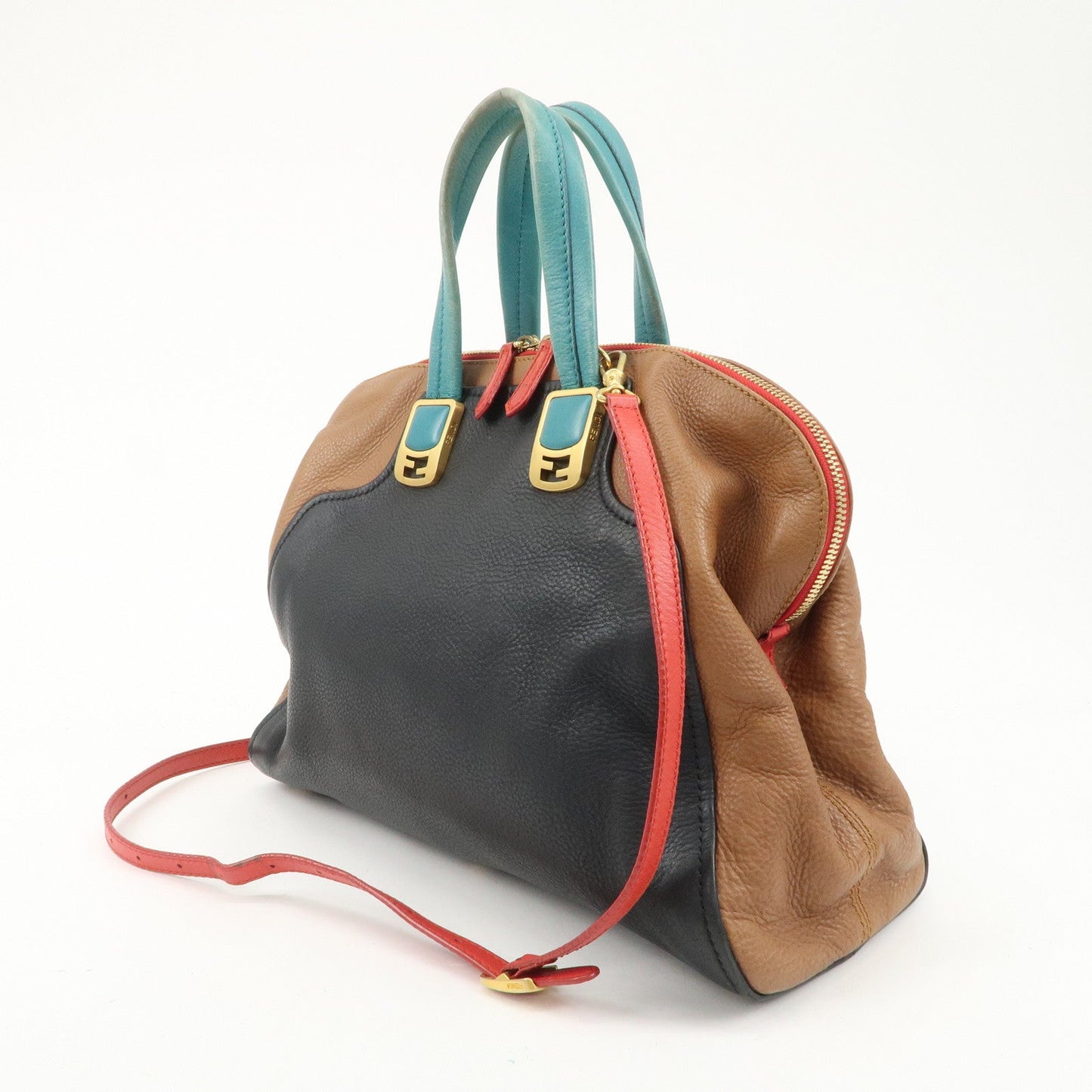 FENDI Cameleon Leather 2WAY Bag Black Brown Blue Red 8BL110  d