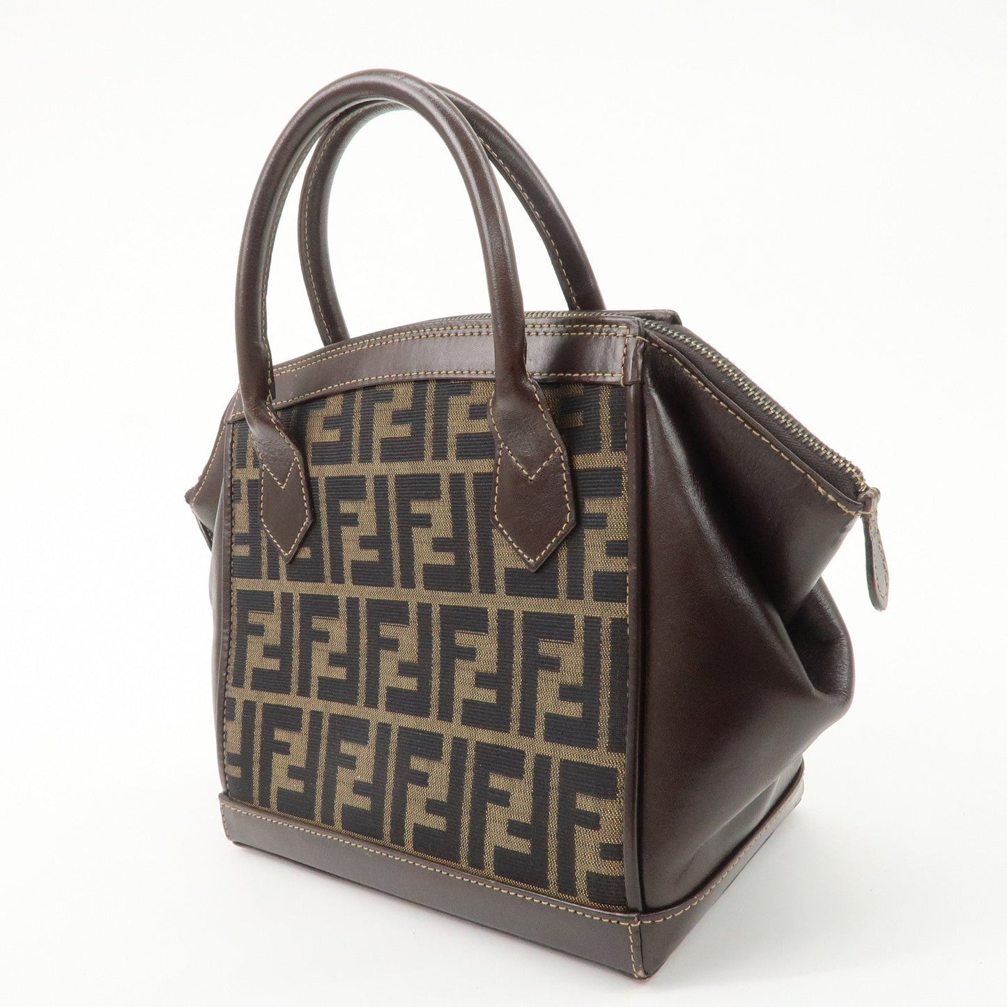 FENDI Zucca Canvas Leather 2 way Leather Hand Bag Shoulder Bag  d