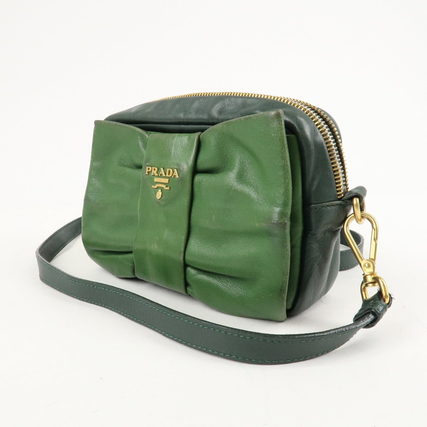 PRADA Logo Leather Ribbon Shoulder Bag Green BP0166  d