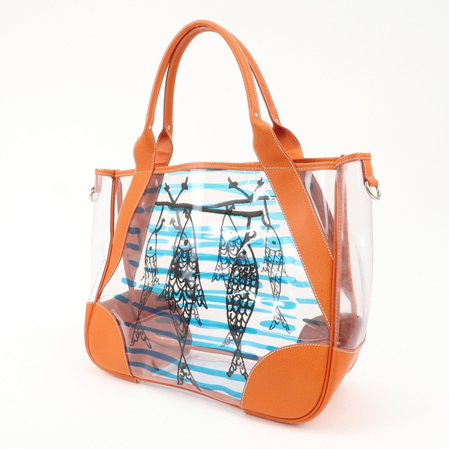 PRADA PVC Leather  Fish Print Clear Tote Bag Orange BR3020  d