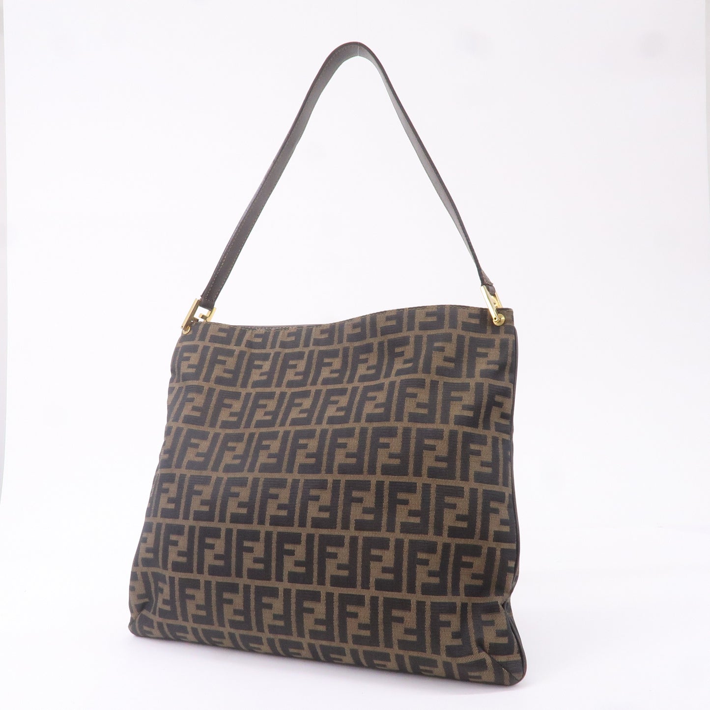 FENDI Zucca Canvas Leather Shoulder Bag Brown Black 15082
