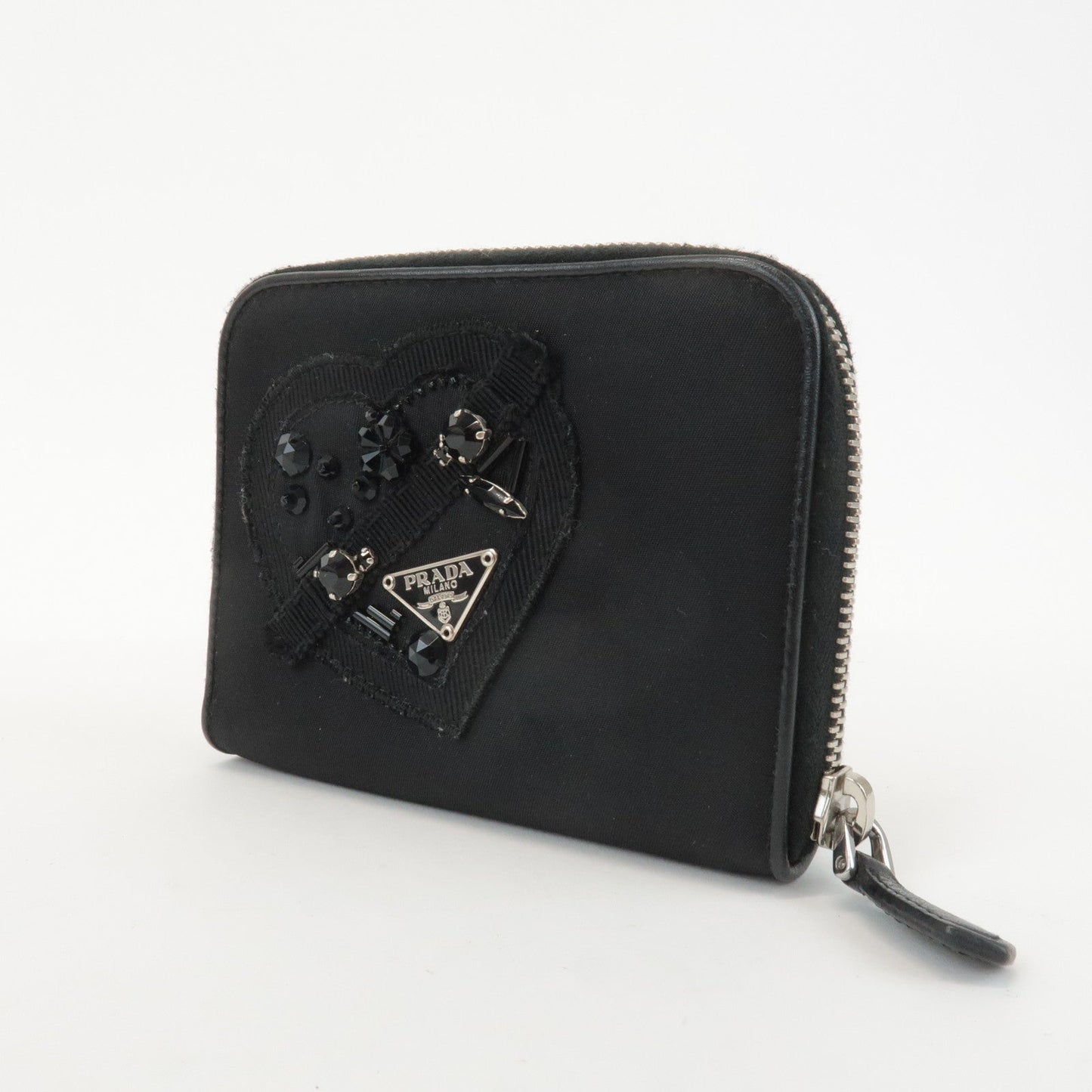 PRADA Logo Leather Round Zip Wallet Bijou Black  d