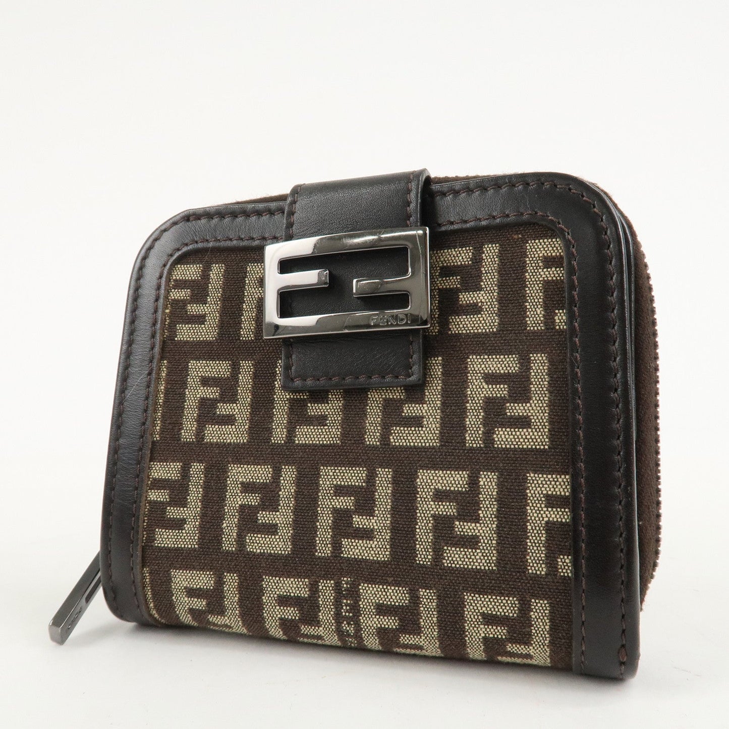 FENDI Zucchino Canvas Leather Zippy Around Bi-fold Wallet  d