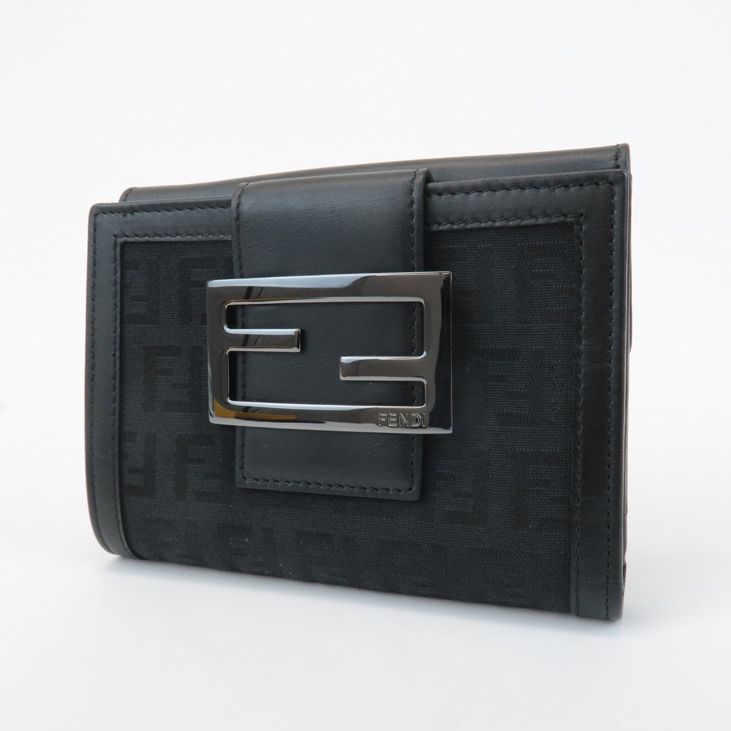 FENDI Zucchino Canvas Leather Double Hook Wallet Black 8M0035  d