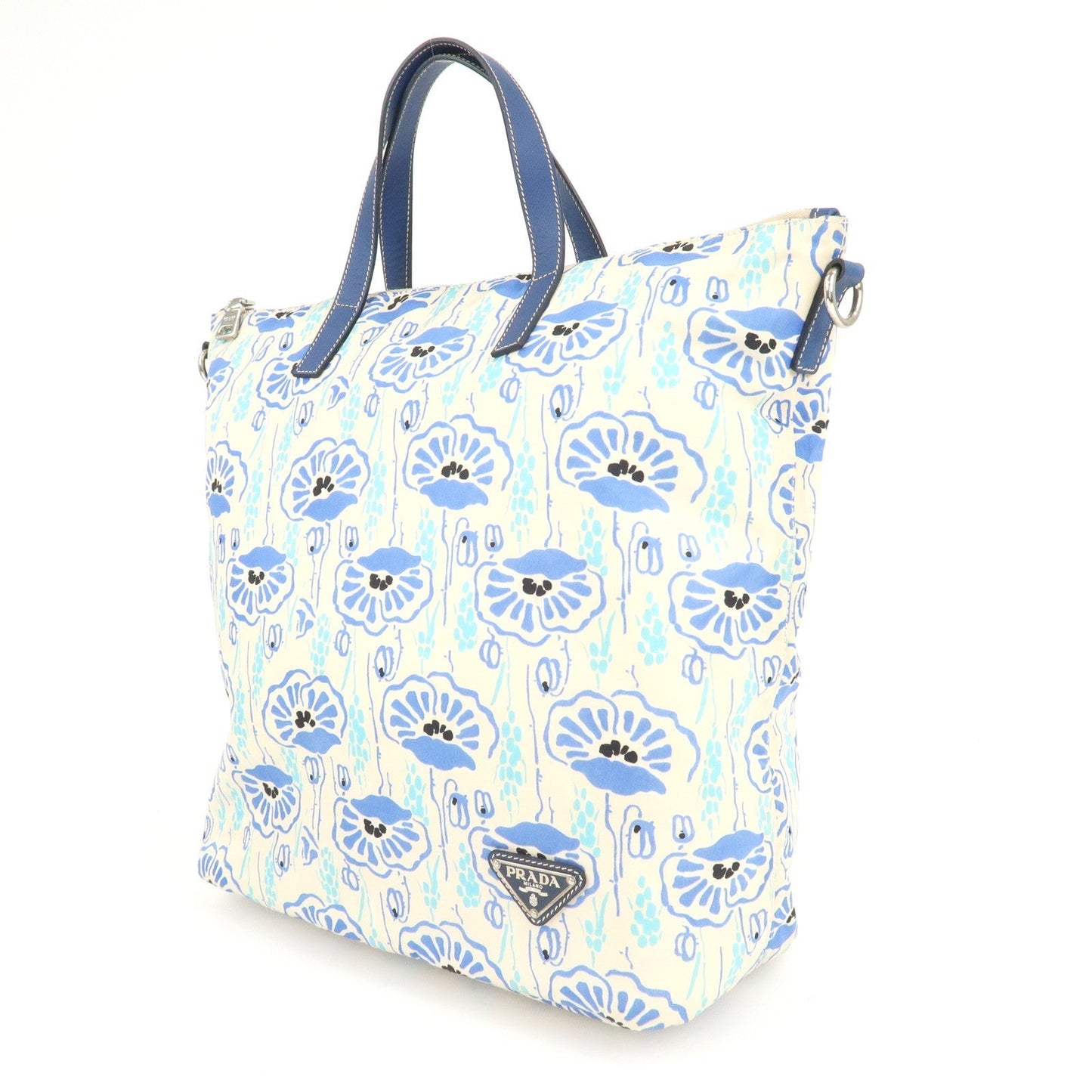 PRADA Nylon Leather 2Way Tote Bag White Blue  d