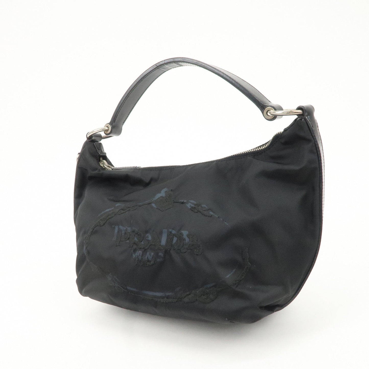 PRADA Nylon Leather Embroidery Shoulder Bag Hand Bag Black  d
