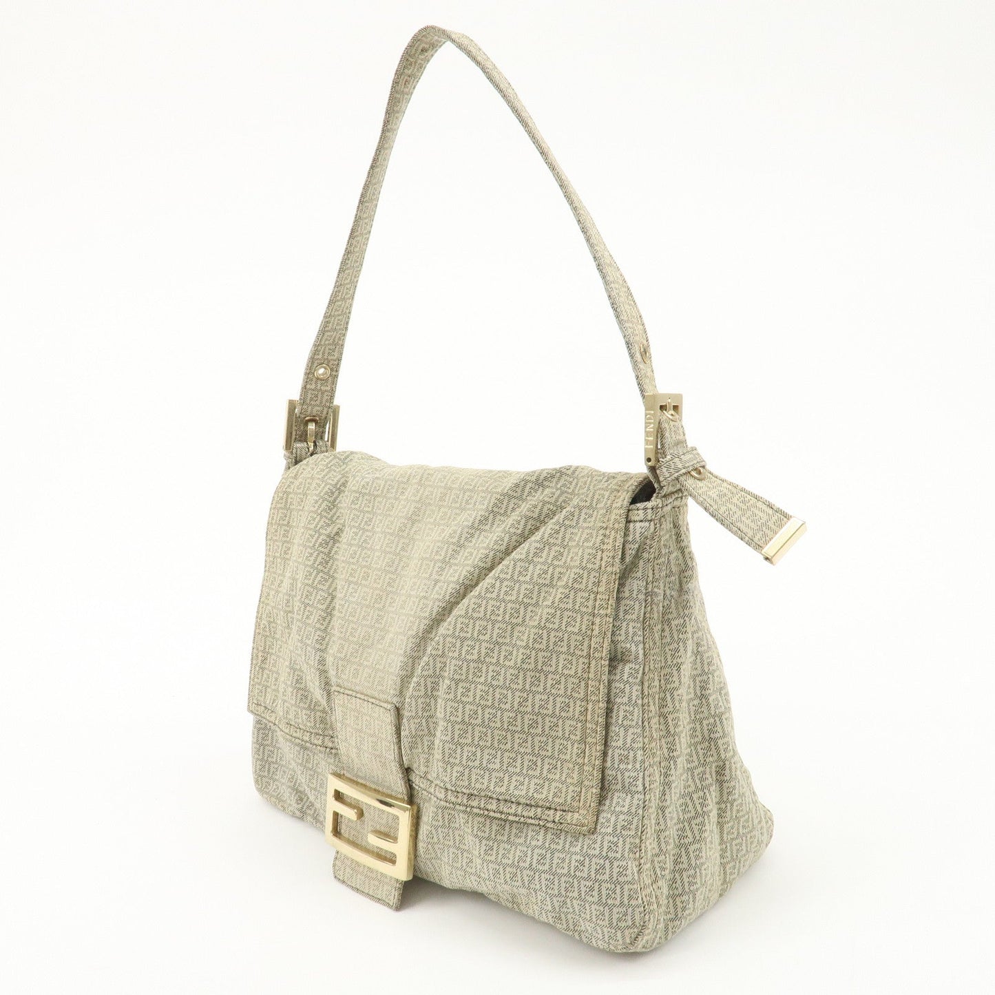 FENDI Mamma Baguette Micro FF Canvas Shoulder Bag Gray 8BR001  d