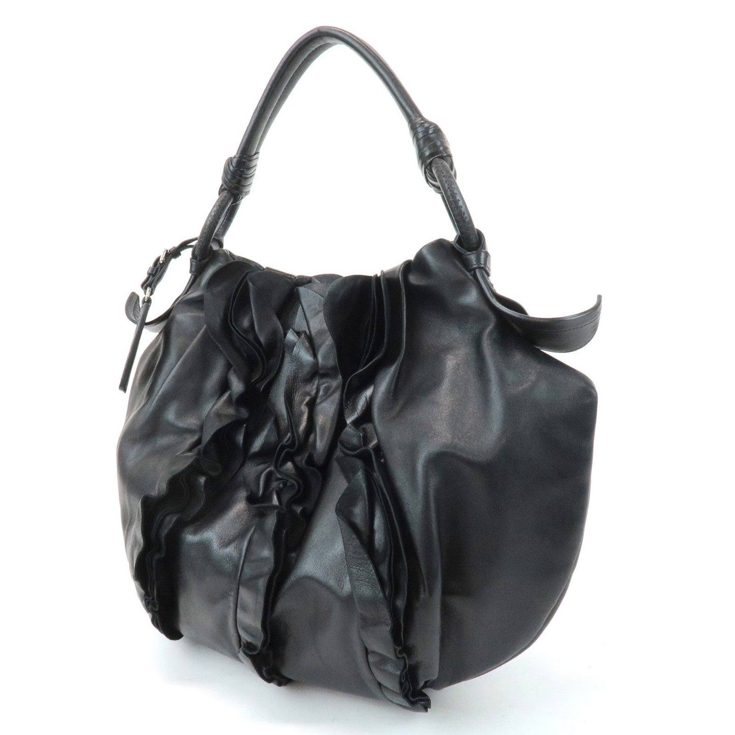 PRADA Leather Gathered 2WAY Shoulder Bag Hand Bag Black  d