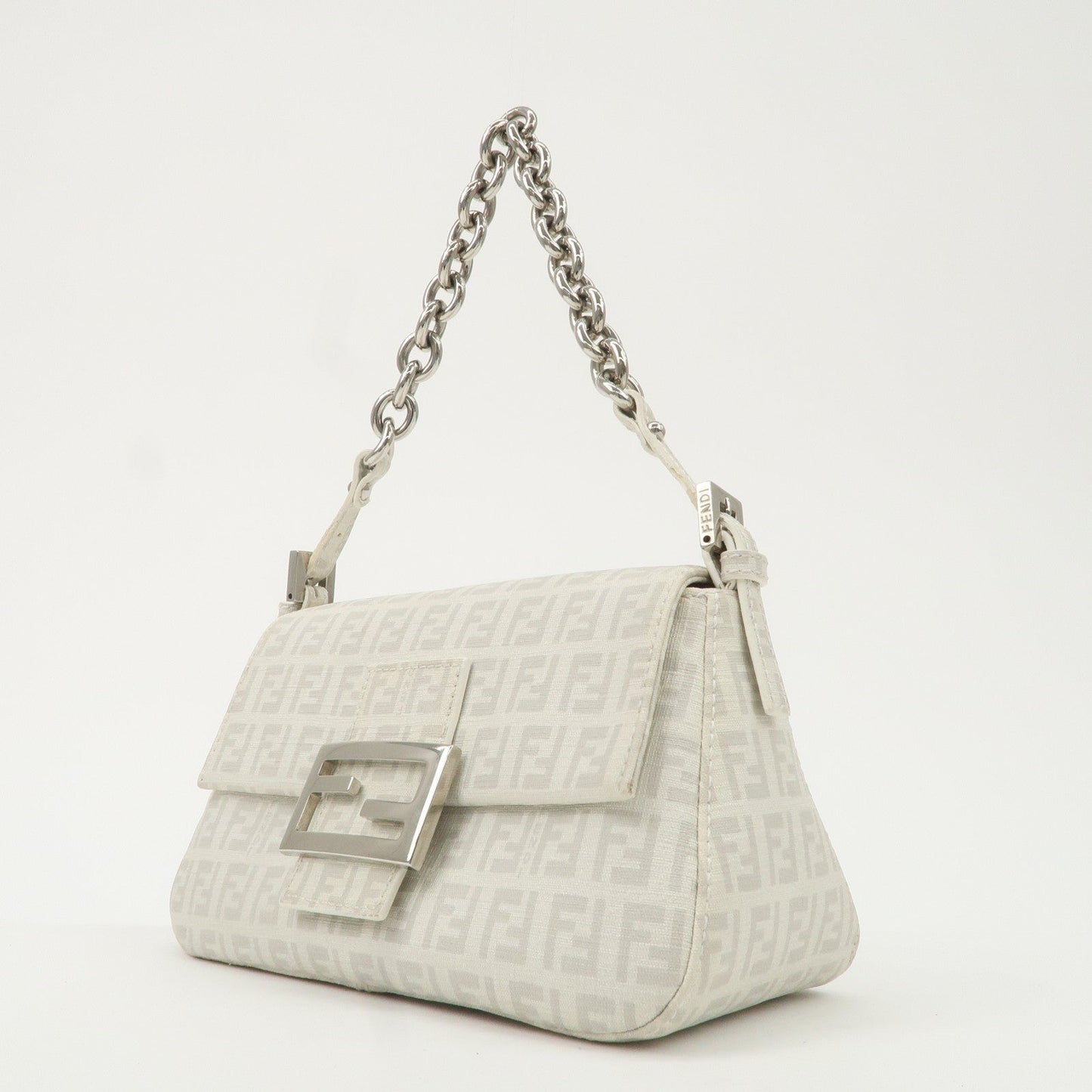FENDI Mini Mamma Baguette Zucchino Canvas Leather Shoulder Bag  d