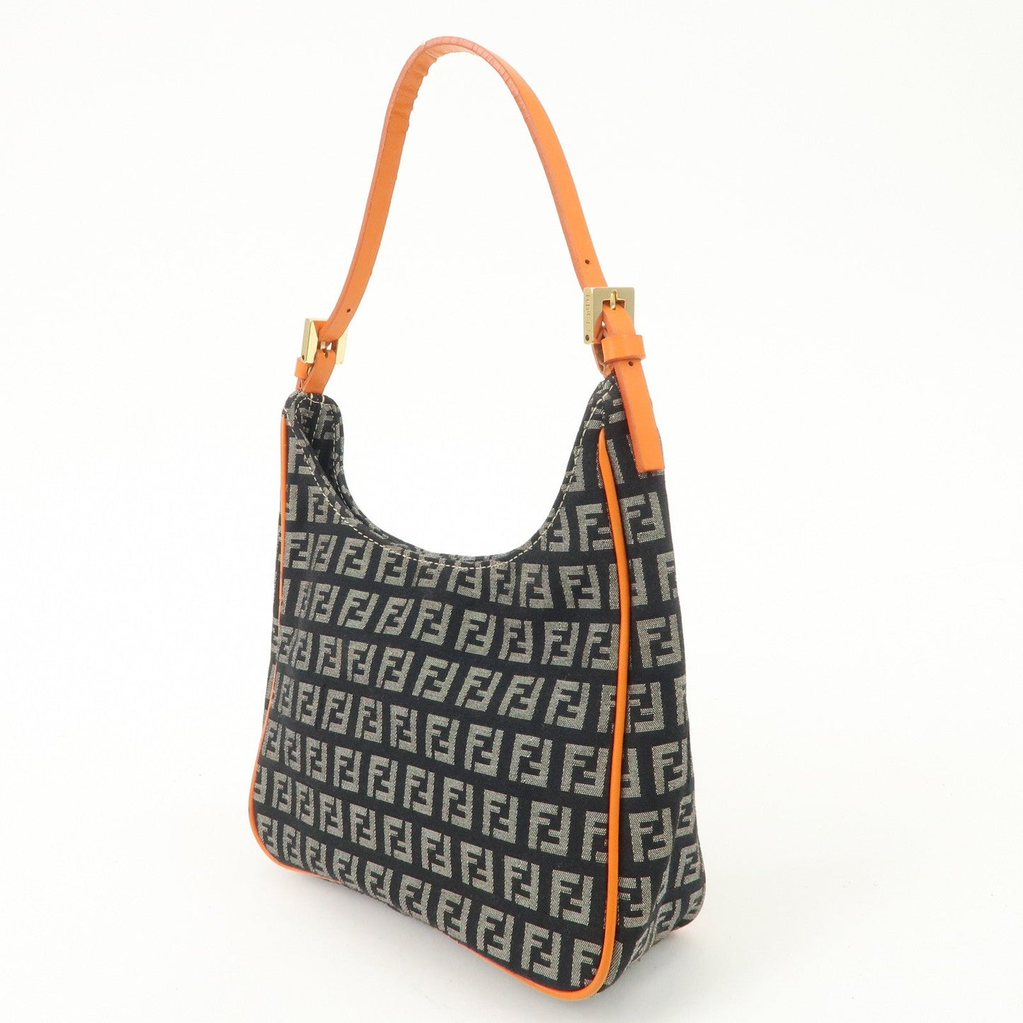 FENDI Zucchino Canvas Leather Shoulder Bag Black White 8BR157  d