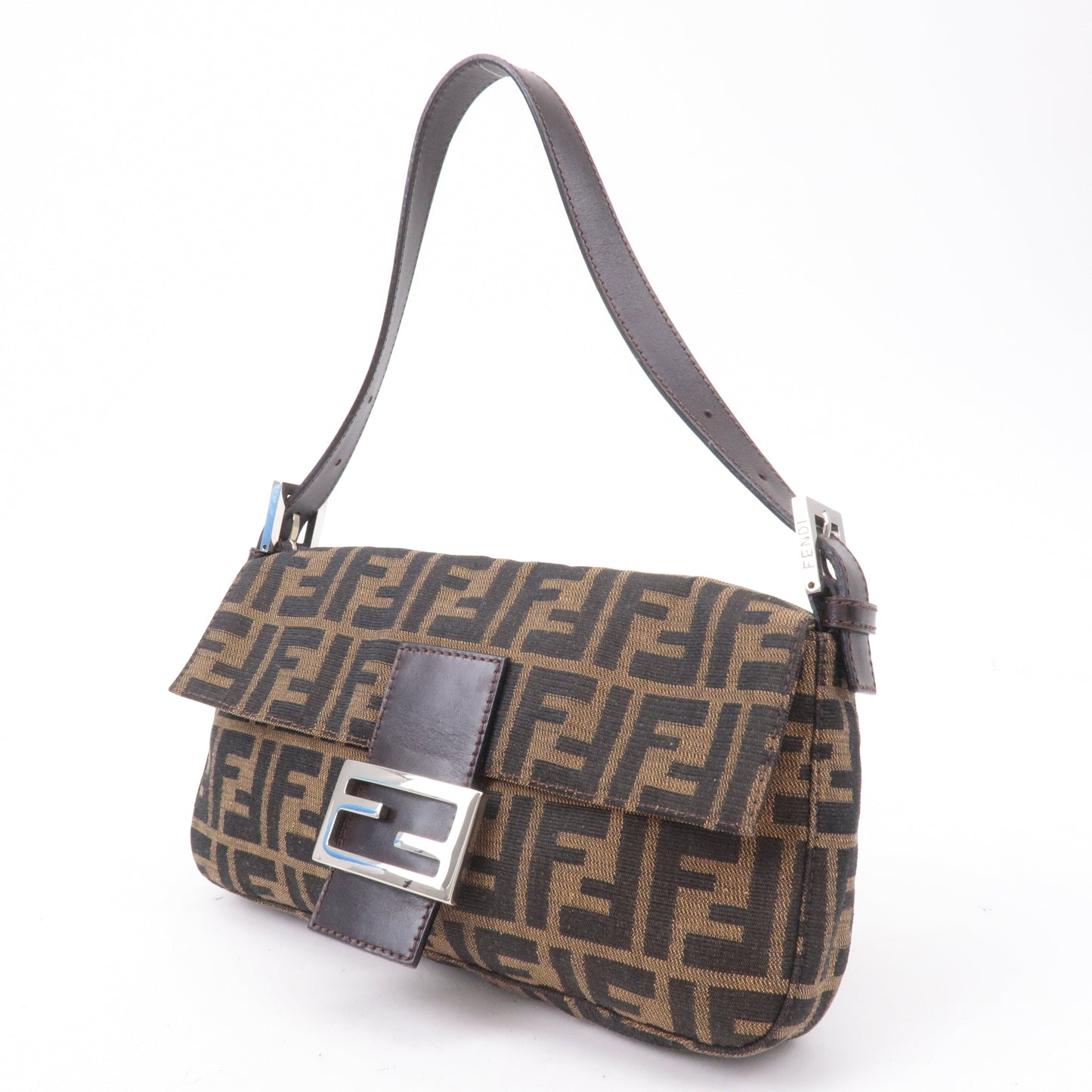 FENDI Zucca Mamma Baguette Canvas Leather Black Brown 26424