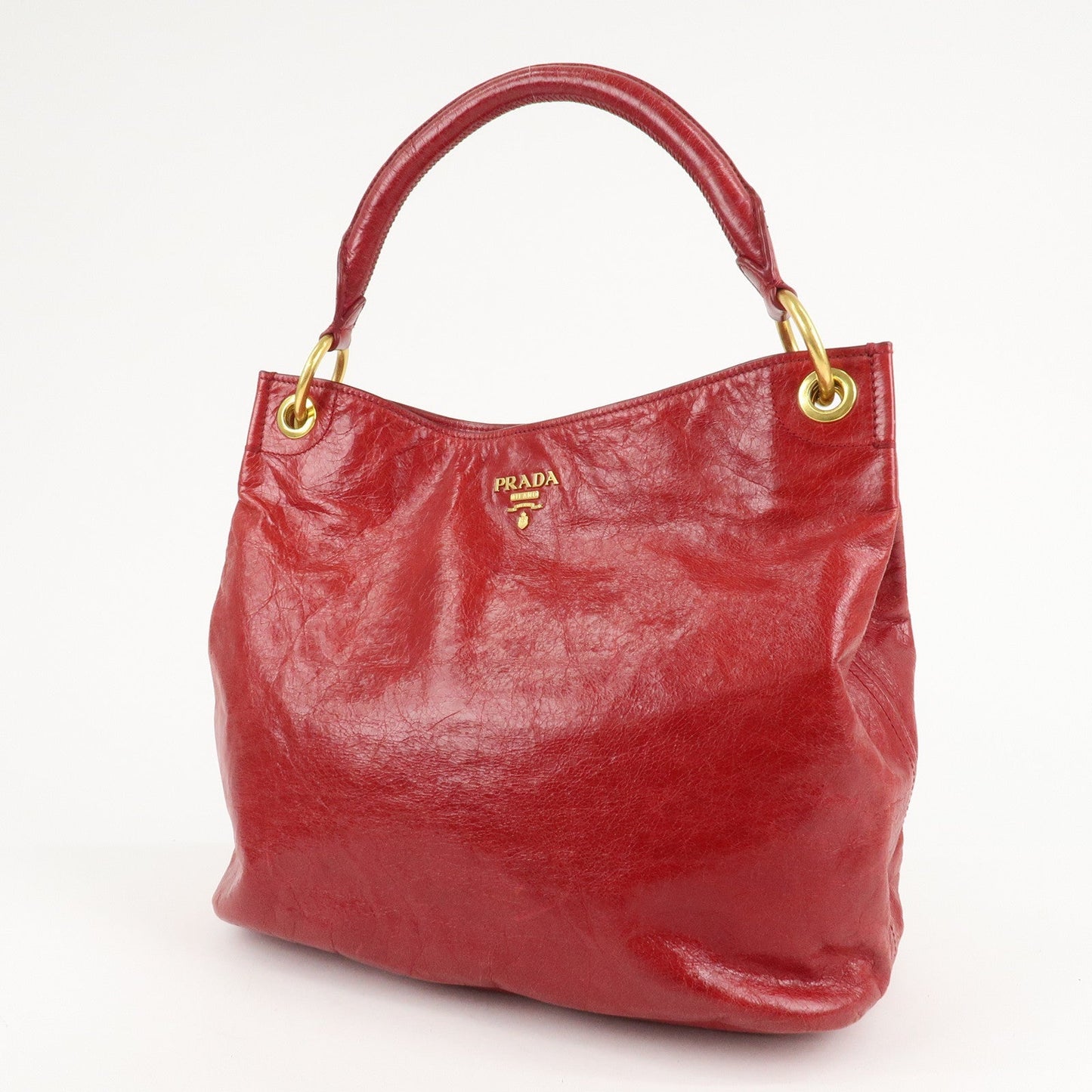 PRADA Logo Leather One Shoulder Bag Red BR4829  d