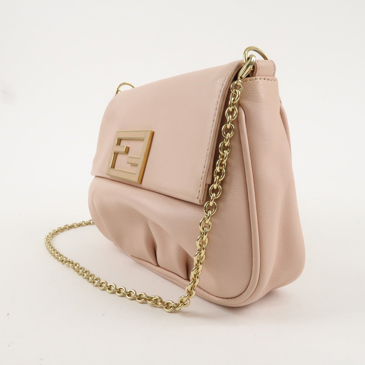 FENDI Leather Chain Shoulder Bag Purse PInk Beige 8M0276