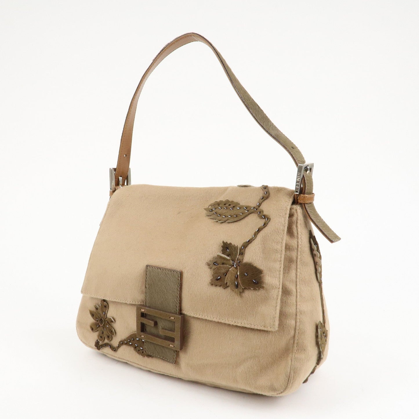 FENDI Mamma Baguette Wool Unborn Calf Shoulder Bag 26325  d